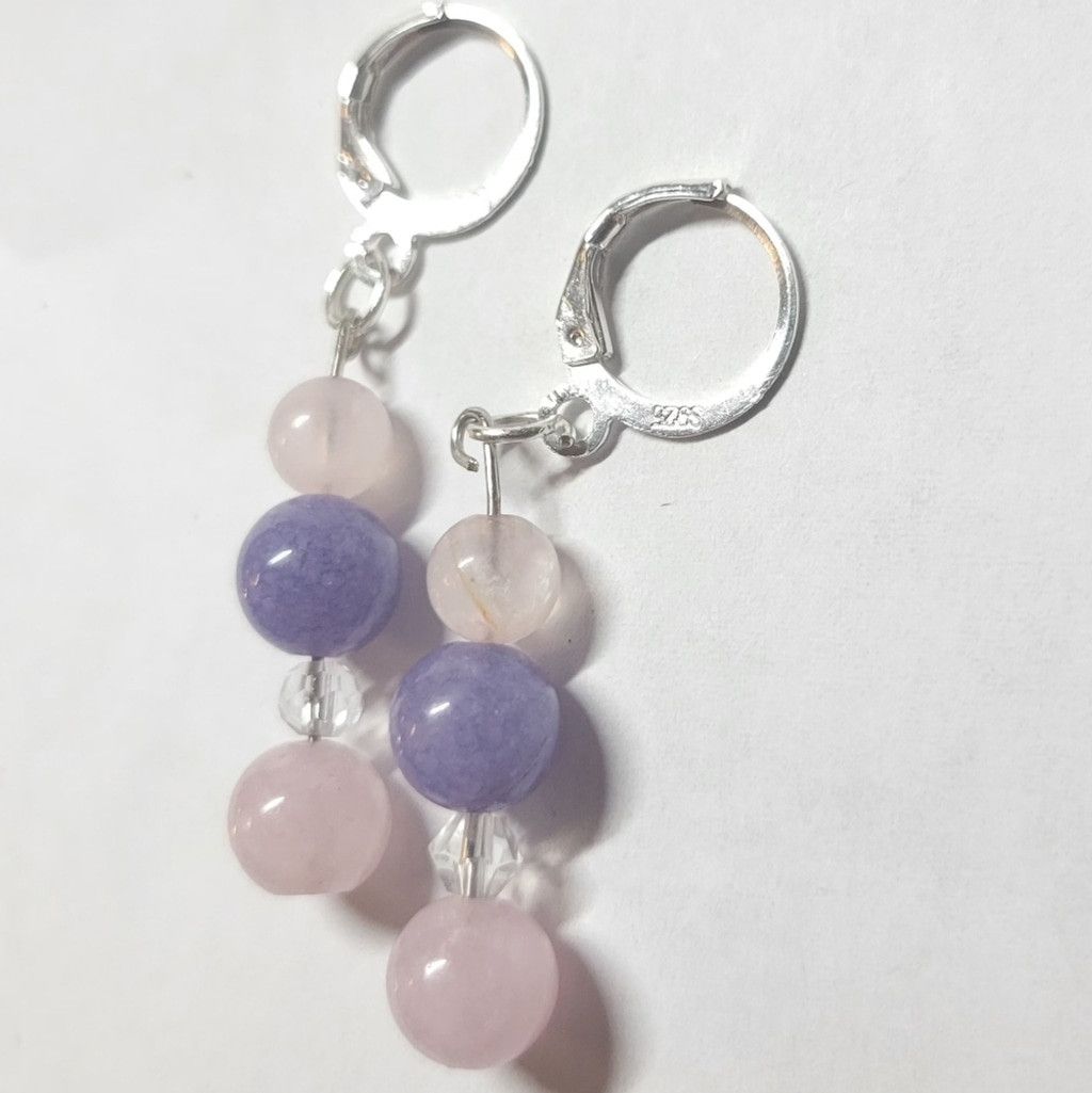 Handmade Natural Crystal Rose Quartz Angelite Morganite Drop Earrings Size ONE SIZE - 4 Thumbnail