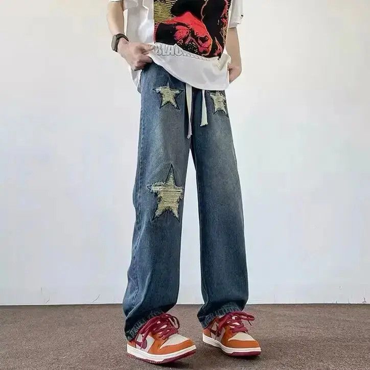 Japanese Brand Vintage wide leg ripped embroidered jeans Size US 32 / EU 48 - 1 Thumbnail