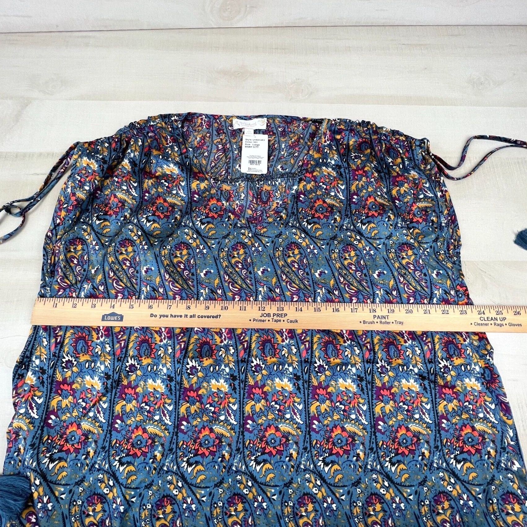 Vintage Weekend Suzanne Betro Women Large Blue Paisley Tie Shoulder Blouse Shirt Size L / US 10 / IT 46 - 7 Thumbnail