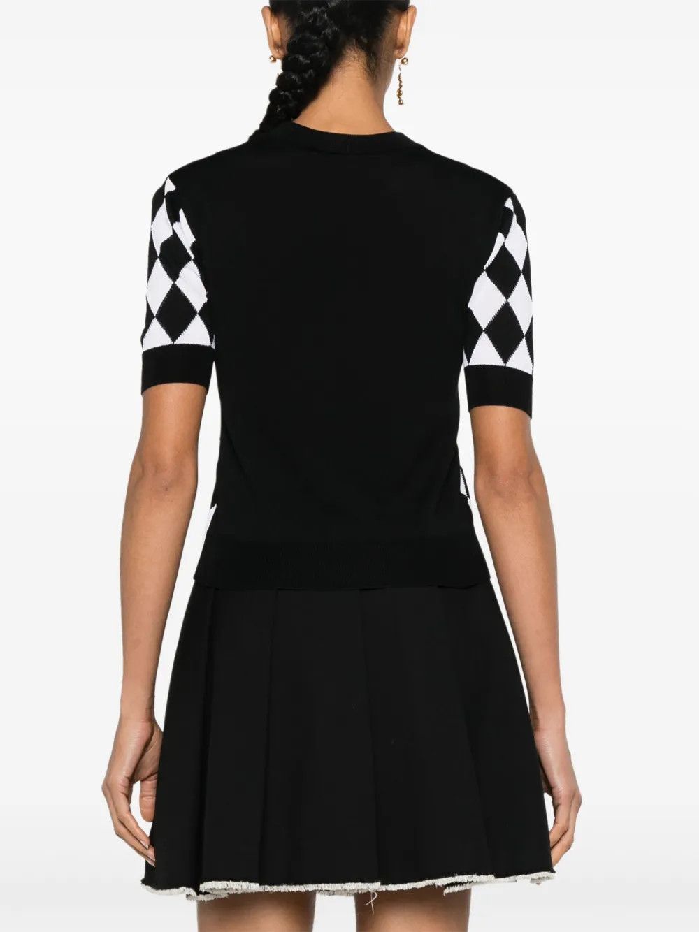 Balmain o1s1wg110825 Diamond Pattern Knitted T-Shirt in Black/White Size L / US 10 / IT 46 - 3 Thumbnail