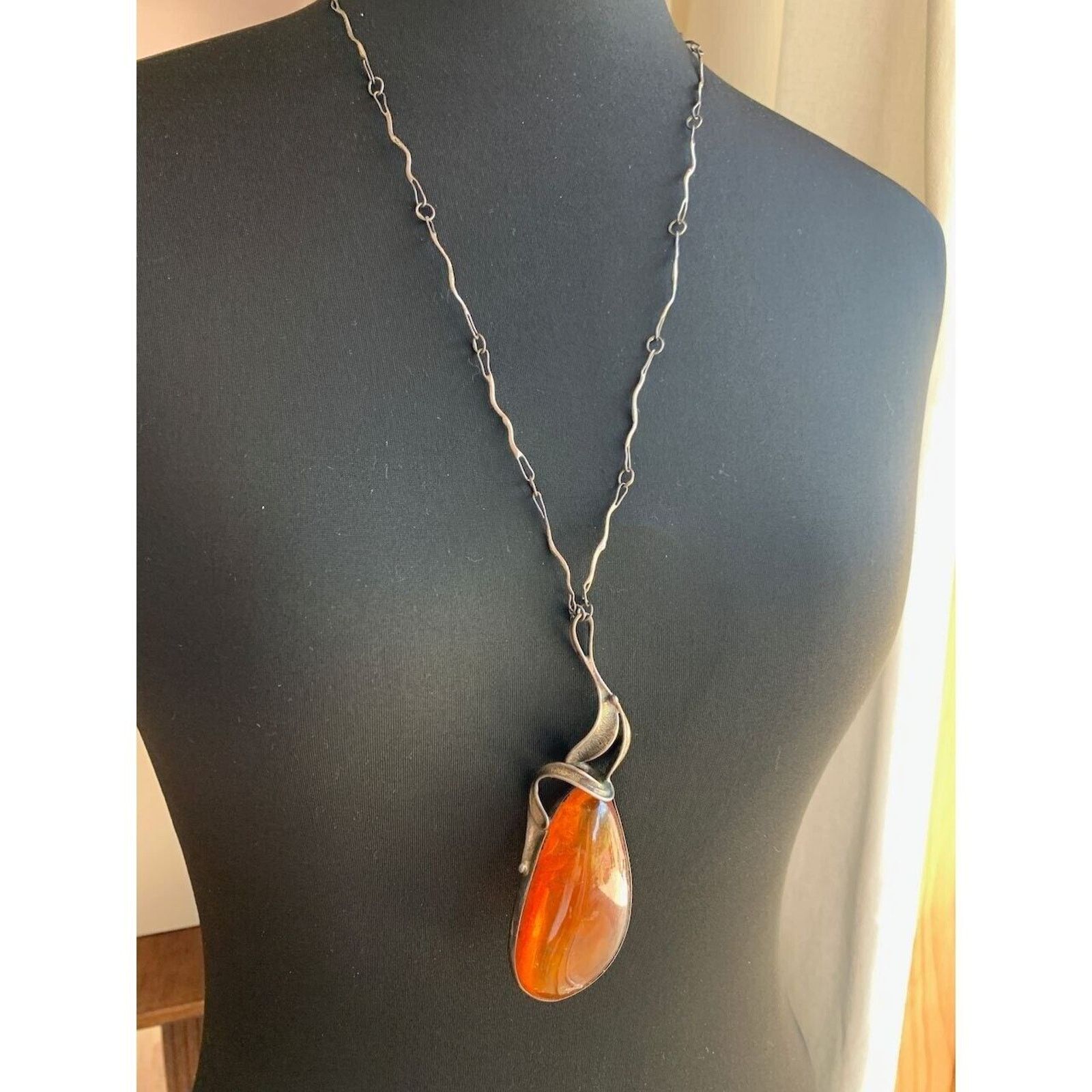 Other Signed MM 800 Silver Warsaw Poland Vintage Amber Necklace Size ONE SIZE - 2 Thumbnail