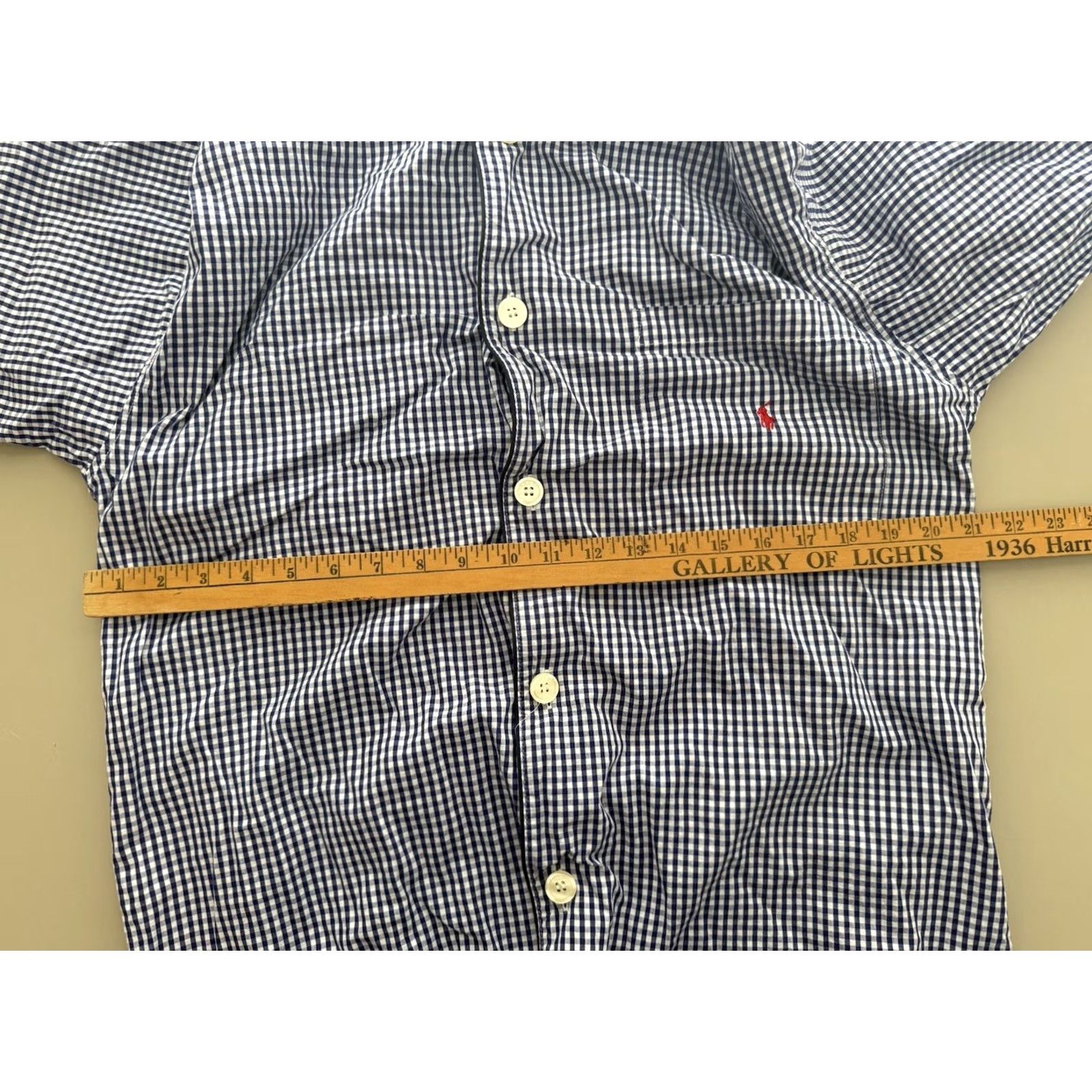 Polo Ralph Lauren POLO RALPH LAUREN Men’s M Blue Gingham Plaid Long Sleeve Dress Shirt Big Buttons Size 40R - 6 Thumbnail