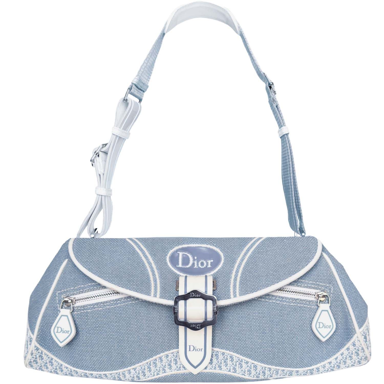 Dior Vintage Dior canvas shoulder bag in light blue / white. Size ONE SIZE - 1 Thumbnail