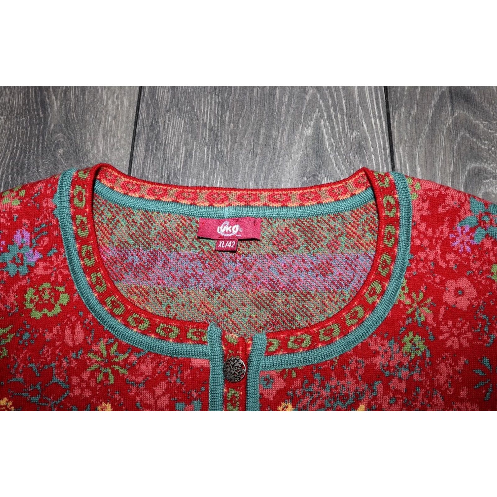 Vintage IVKO WOMEN CARDIGAN LONGSLEEVE SWEATER BUTTON UP RED XL 100% MERINO WOOL Size XL / US 12-14 / IT 48-50 - 2 Thumbnail