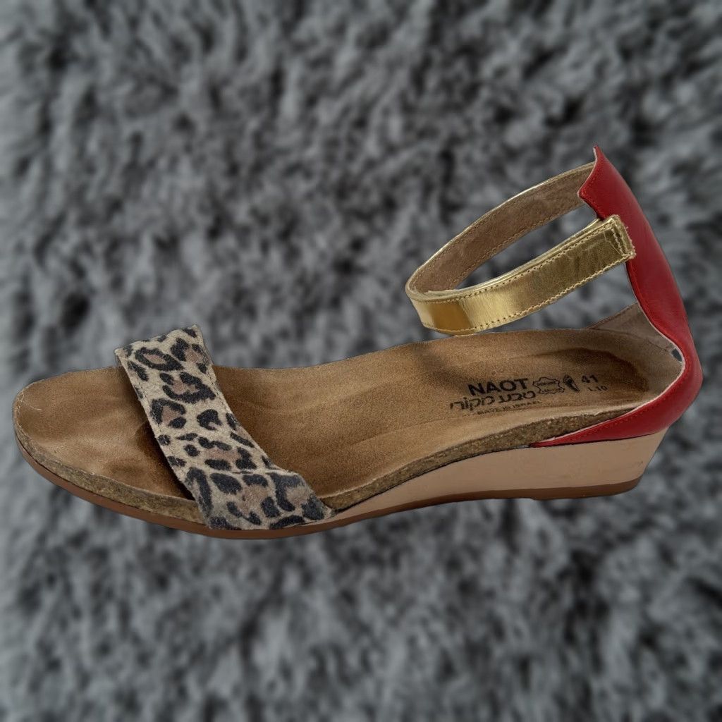 Vintage VINTAGE Naot Pixie Cheetah Print Wedge Sandal Women's 10 US 41 EU Red Ankle Strap Size US 10 / IT 40 - 1 Thumbnail