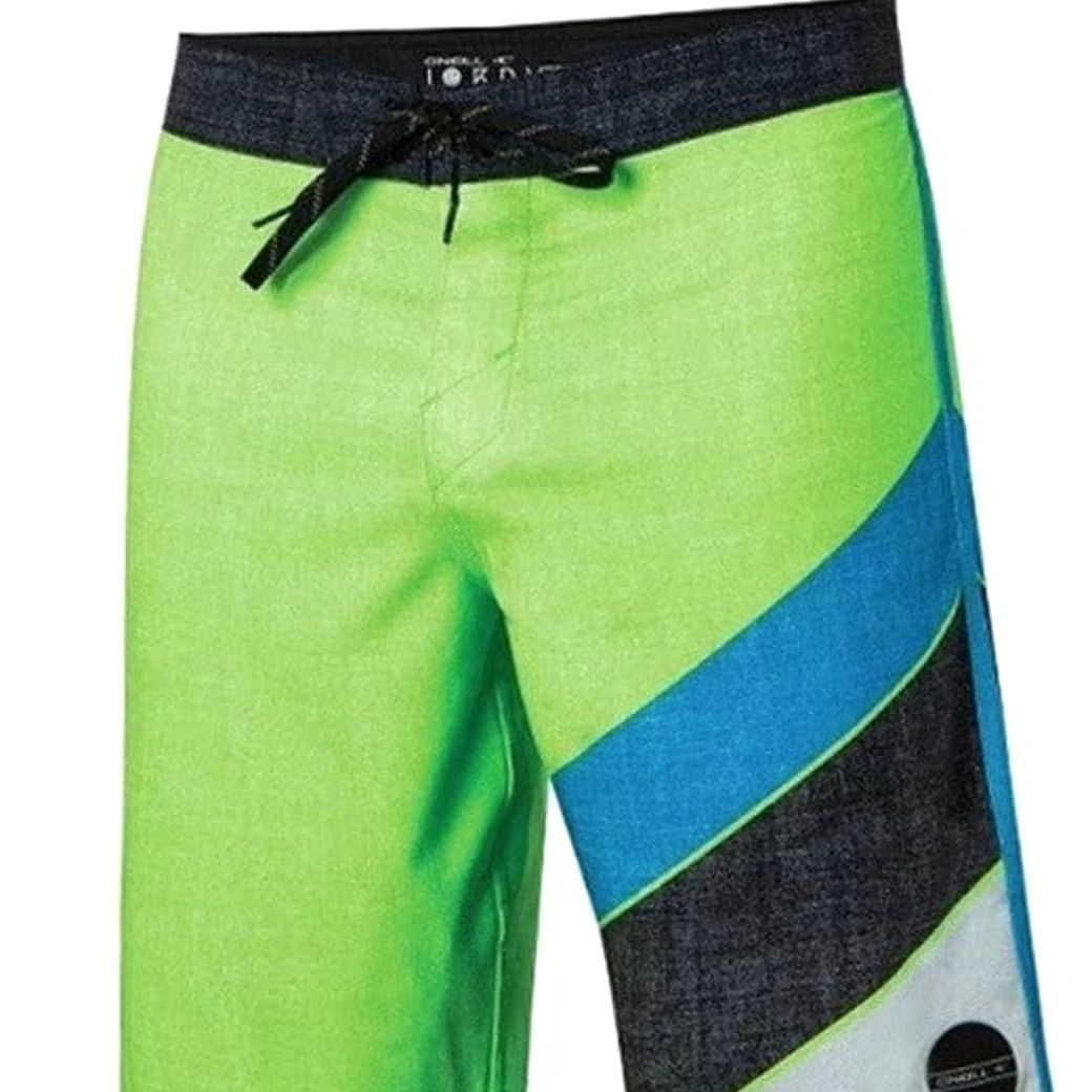 O'Neill O'Neill Jordy Freak Trunks Boardshorts Lime Mens 29 Green 20” Outseam Hyperstretch Hyperdry DWR Superfly Closure Size US 29 - 2 Thumbnail