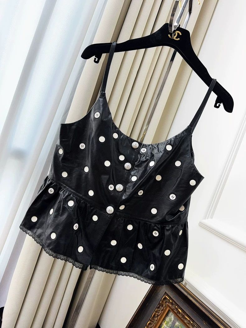 Chanel 23s black leather suspender vest