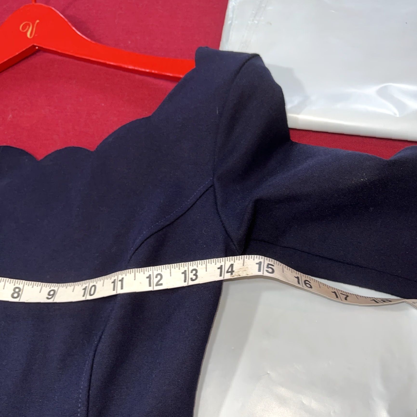 Lulus VINTAGE S Lulus BLUE DRESS Scallop Wide Neck FLARED Zip 3/4 Slv Stretchy Rayon Skater S Size S / US 4 / IT 40 - 6 Thumbnail