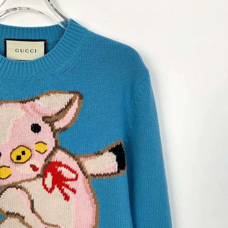 Gucci Gucci Blue logo dancing piglet wool knitted sweater 2502-Ne Size US XXS / EU 40 - 3 Thumbnail