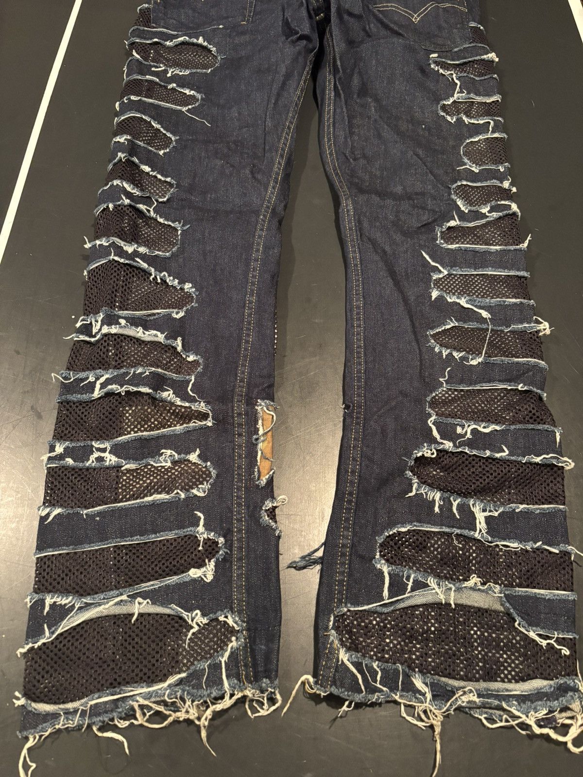 Other Custom Distressed Patchwork Double Knee Dark Blue Denim Size US 32 / EU 48 - 4 Thumbnail