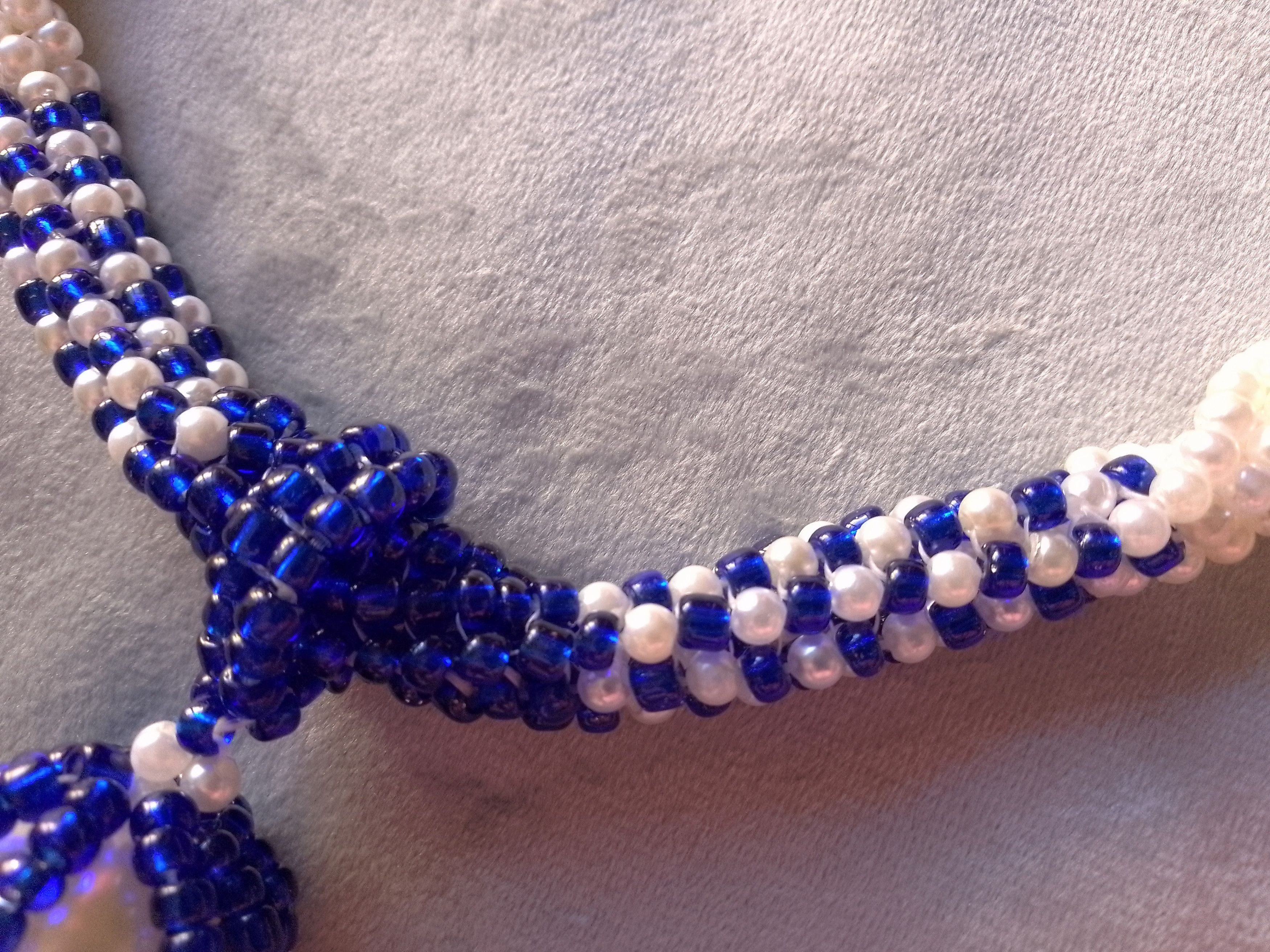 Handmade Necklace Vintage Style Ivory Pearls, Blue Pendant Bangs Size ONE SIZE - 4 Thumbnail