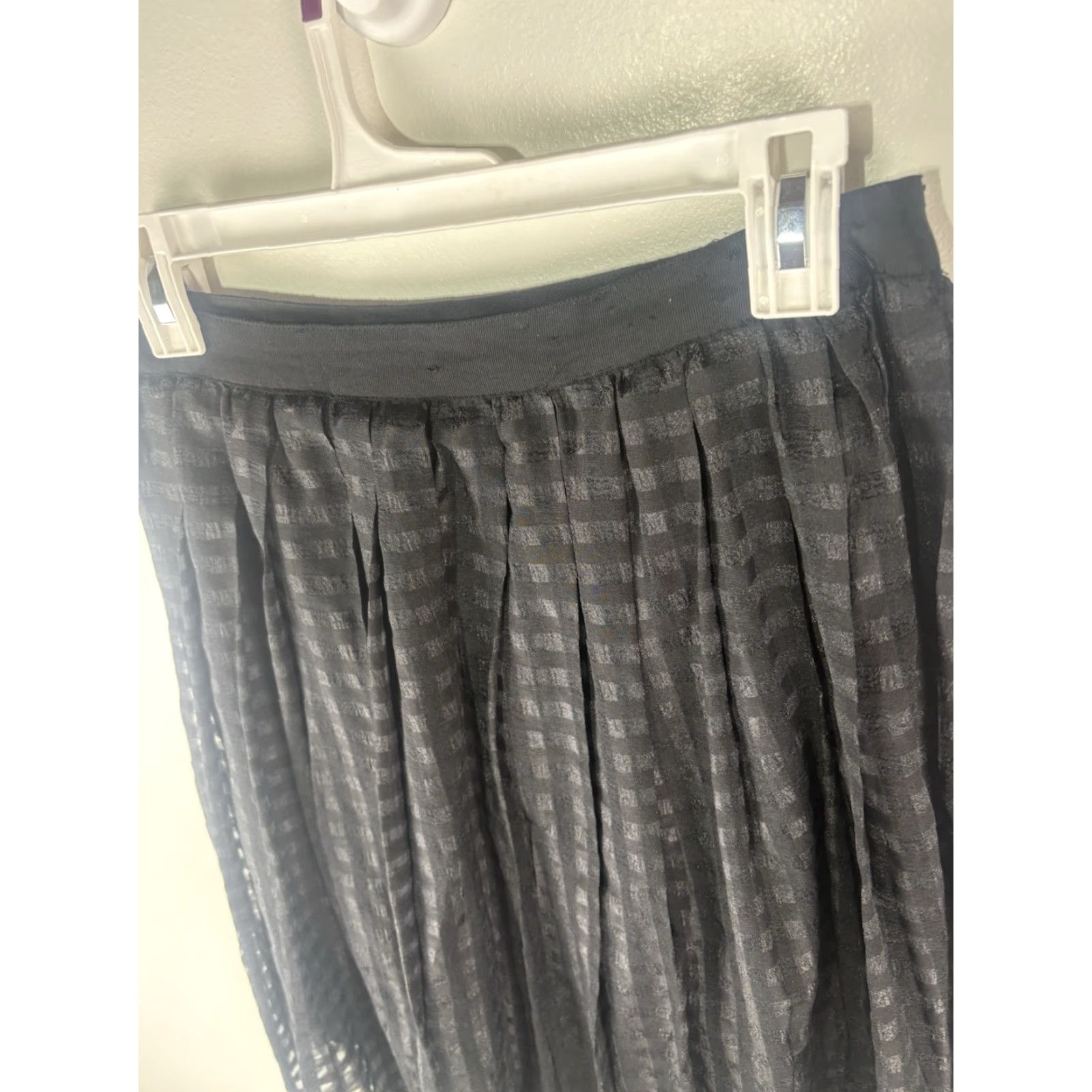 Vintage Elle Black Checked Sheer Overlay Lined Pleated Ruffled Midi Skirt Womens Size 4 Size 27" / US 4 / IT 40 - 5 Thumbnail