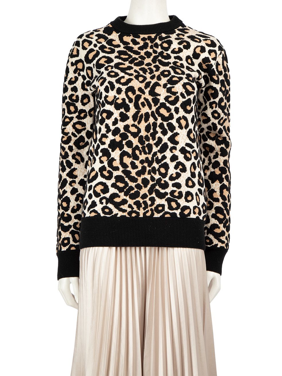 image of Celine Beige Leopard Print Knit Jumper, Women's (Size Small)