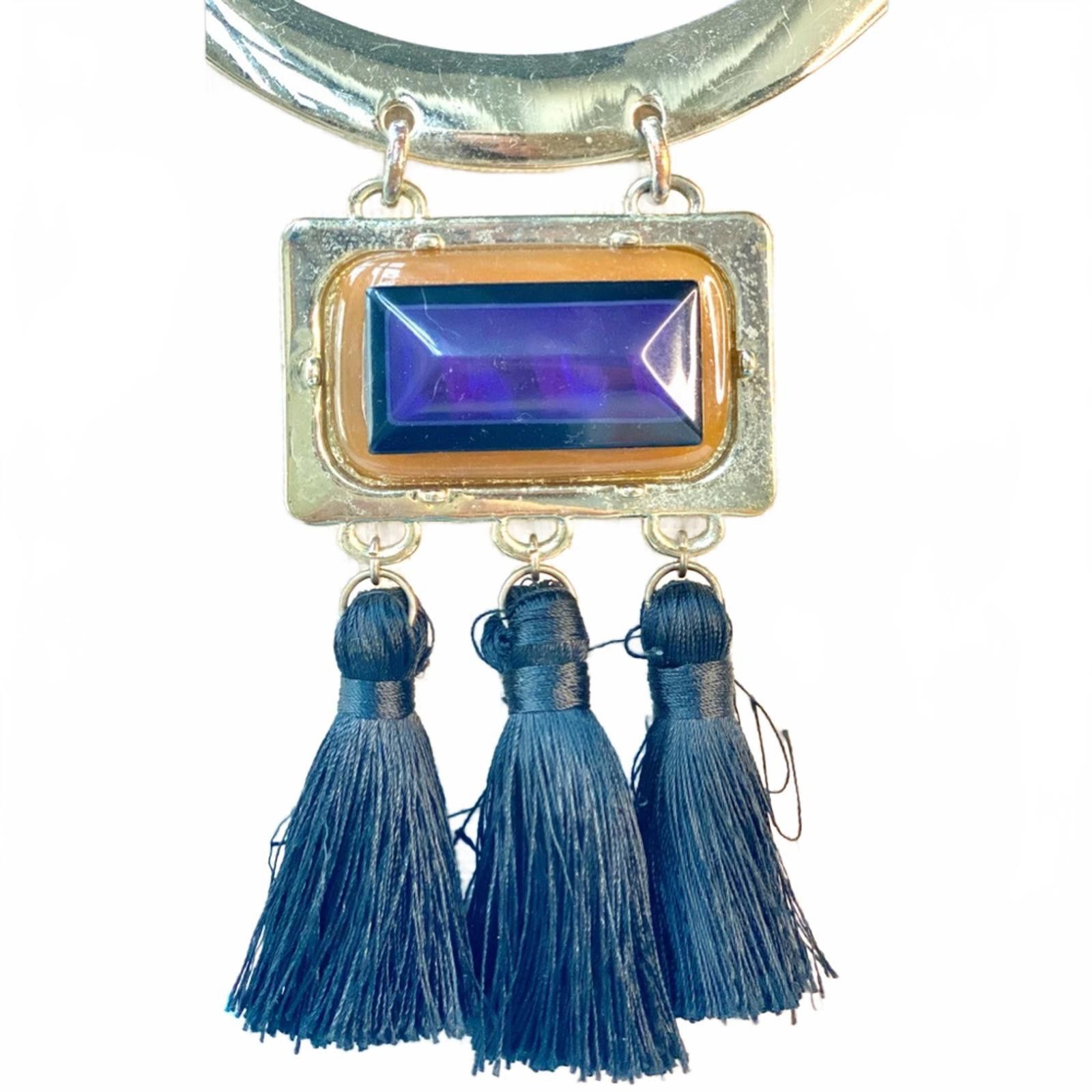 Chicos Chico’s Statement Collar Necklace Blue Stone Tassel Pendant Size ONE SIZE - 7 Thumbnail