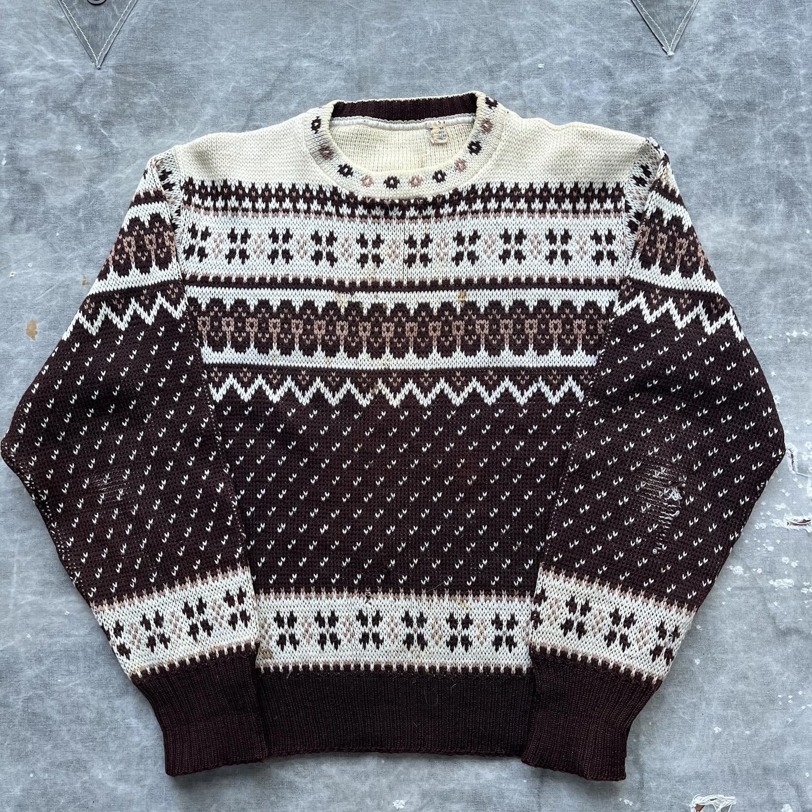 Vintage Vintage 1960s Norwegian Iceland Wool Brown Cream Sweater Size M / US 6-8 / IT 42-44 - 1 Thumbnail