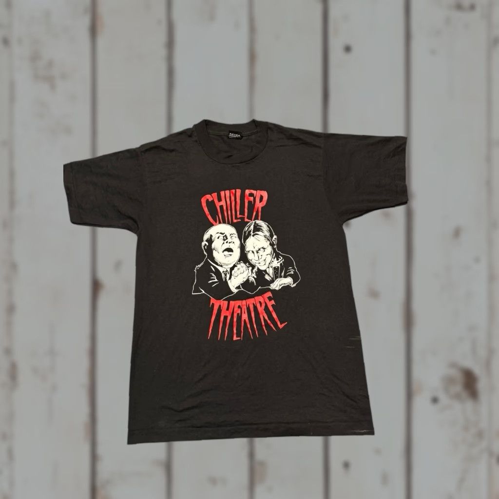 VINTAGE 90s Chiller Theatre T-Shirt L Screen Stars Best Chilly Billy Horror Rare Shirt Unisex Black 1990s Graphic Tee Cotton Short Sleeve Modern Retro