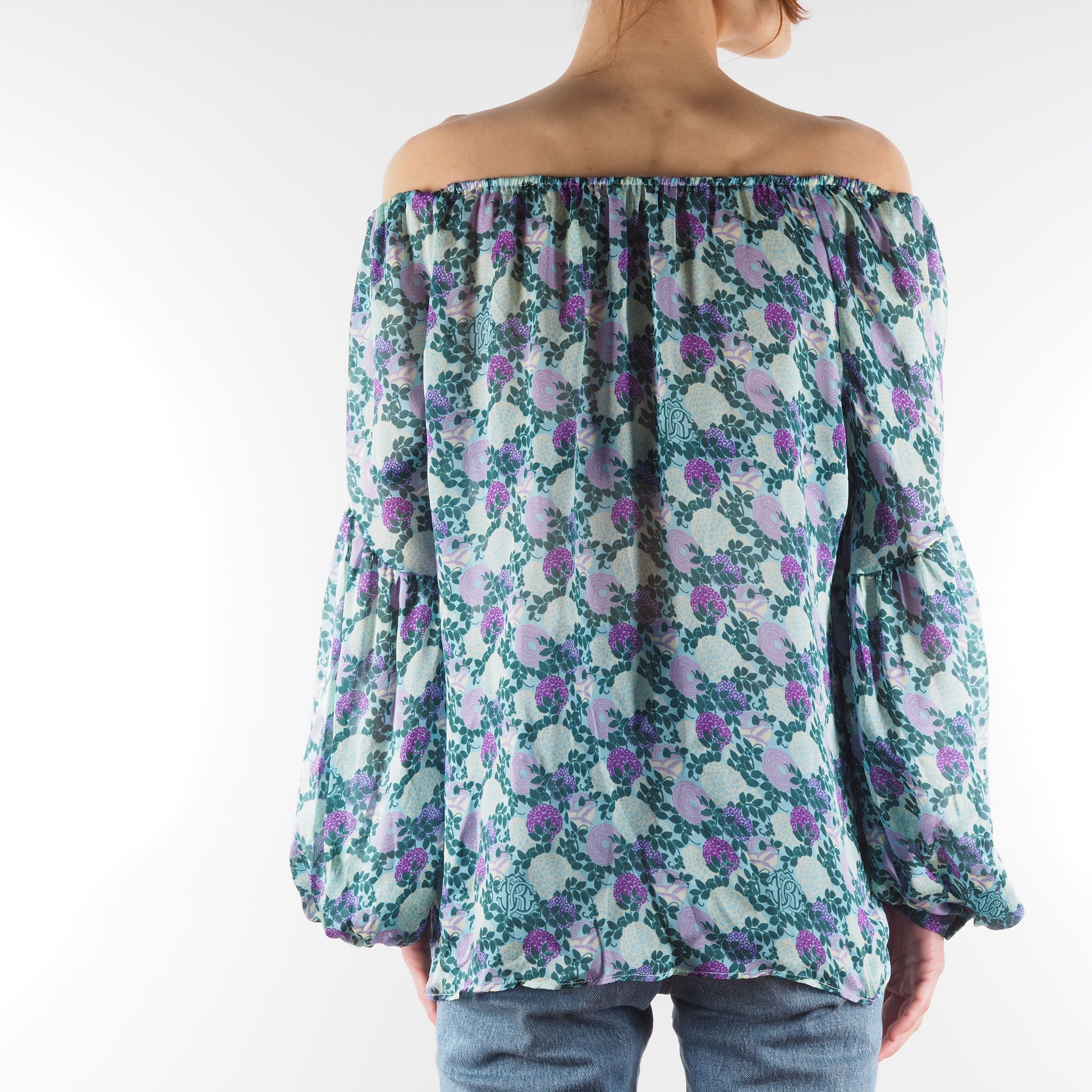 Roberto Cavalli Roberto Cavalli Off Shoulders Multicolor Floral Silk Blouse Size XS / US 0-2 / IT 36-38 - 5 Thumbnail