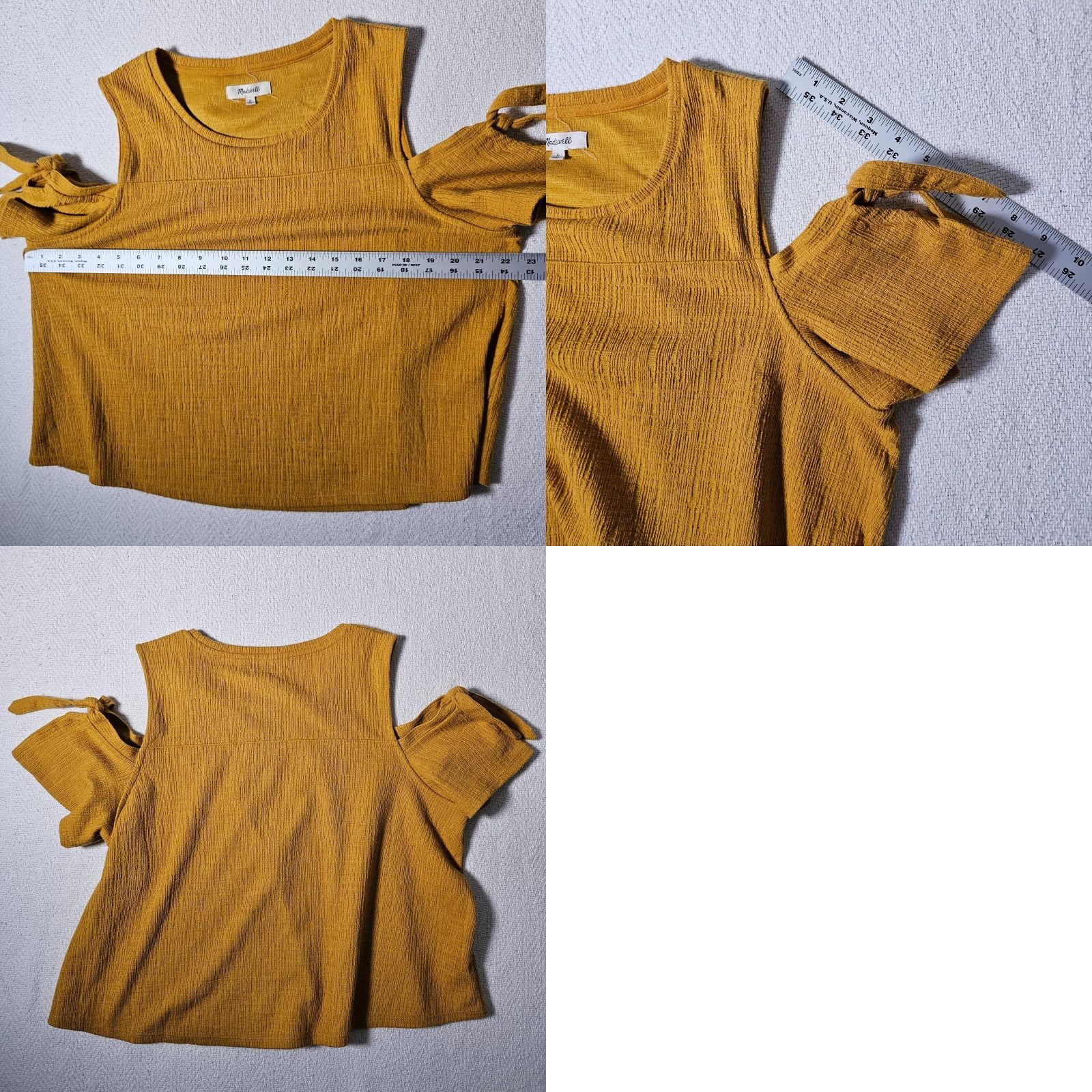 Madewell Madewell Cropped Blouse Women's L Off Shoulder Round Neck Yellow Mustard Textured Blouse Cropped Size L / US 10 / IT 46 - 8 Thumbnail