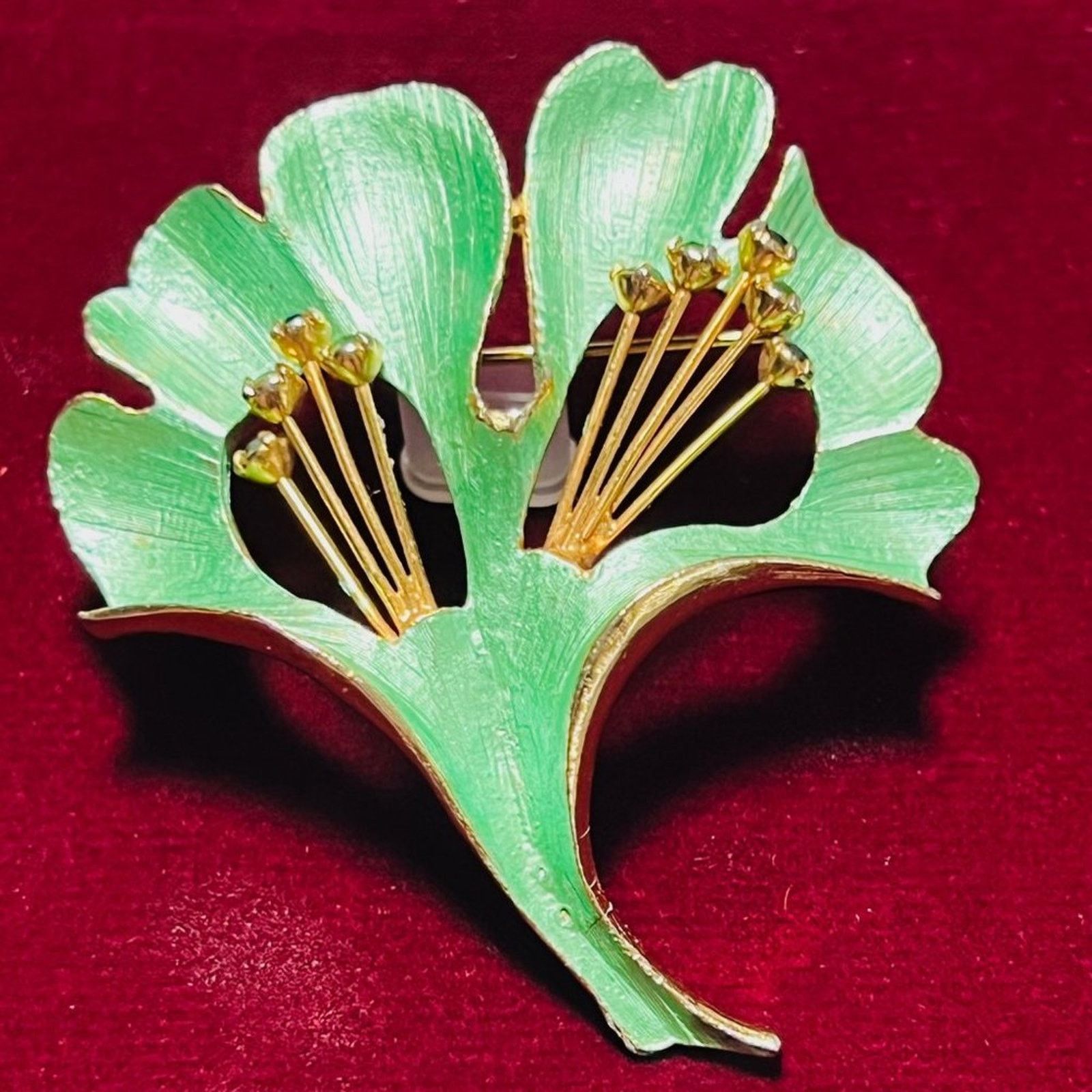 & Other Stories Vintage Weiss Green Ginko Leaf Rhinestone Brooch Pin Size ONE SIZE - 2 Thumbnail