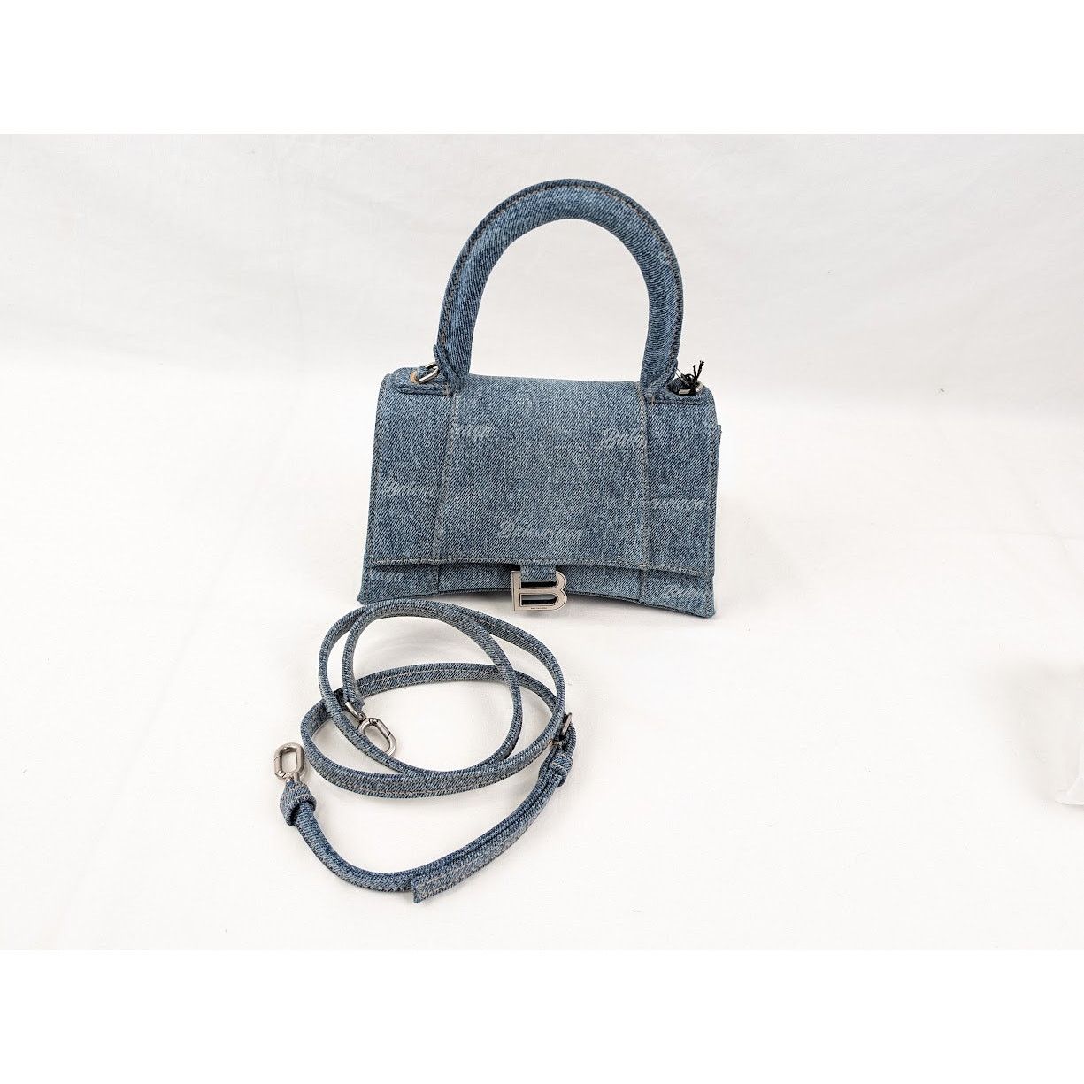 Balenciaga o1rshd1 Size:OS / All Over Denim Hourglass Top Hand Bag Blue Size ONE SIZE - 14 Thumbnail