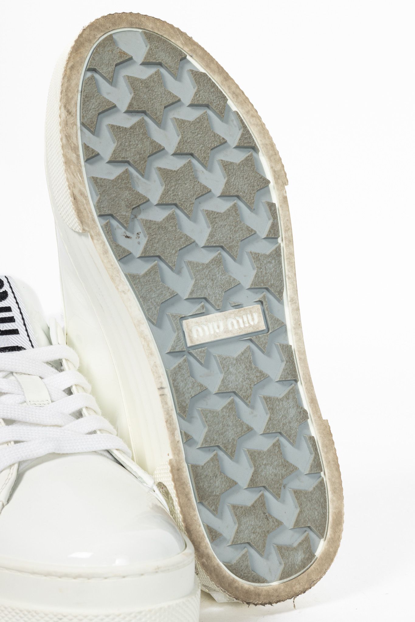 Miu Miu Miu Miu White Patent Crystal-Platform Lace-Up Sneakers Size US 5.5 / IT 35.5 - 5 Thumbnail
