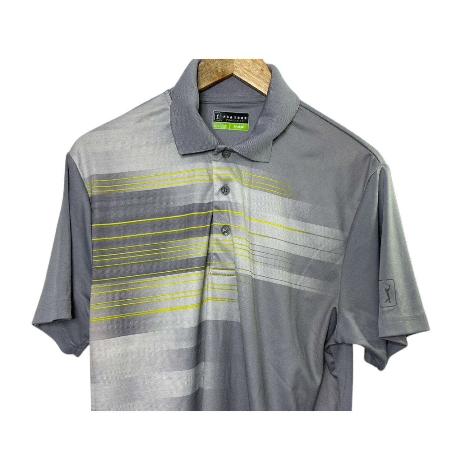 PGA Tour PGA Tour PRO Series Gray Stripe Short Sleeve Polo Shirt Size US M / EU 48-50 / 2 - 2 Thumbnail