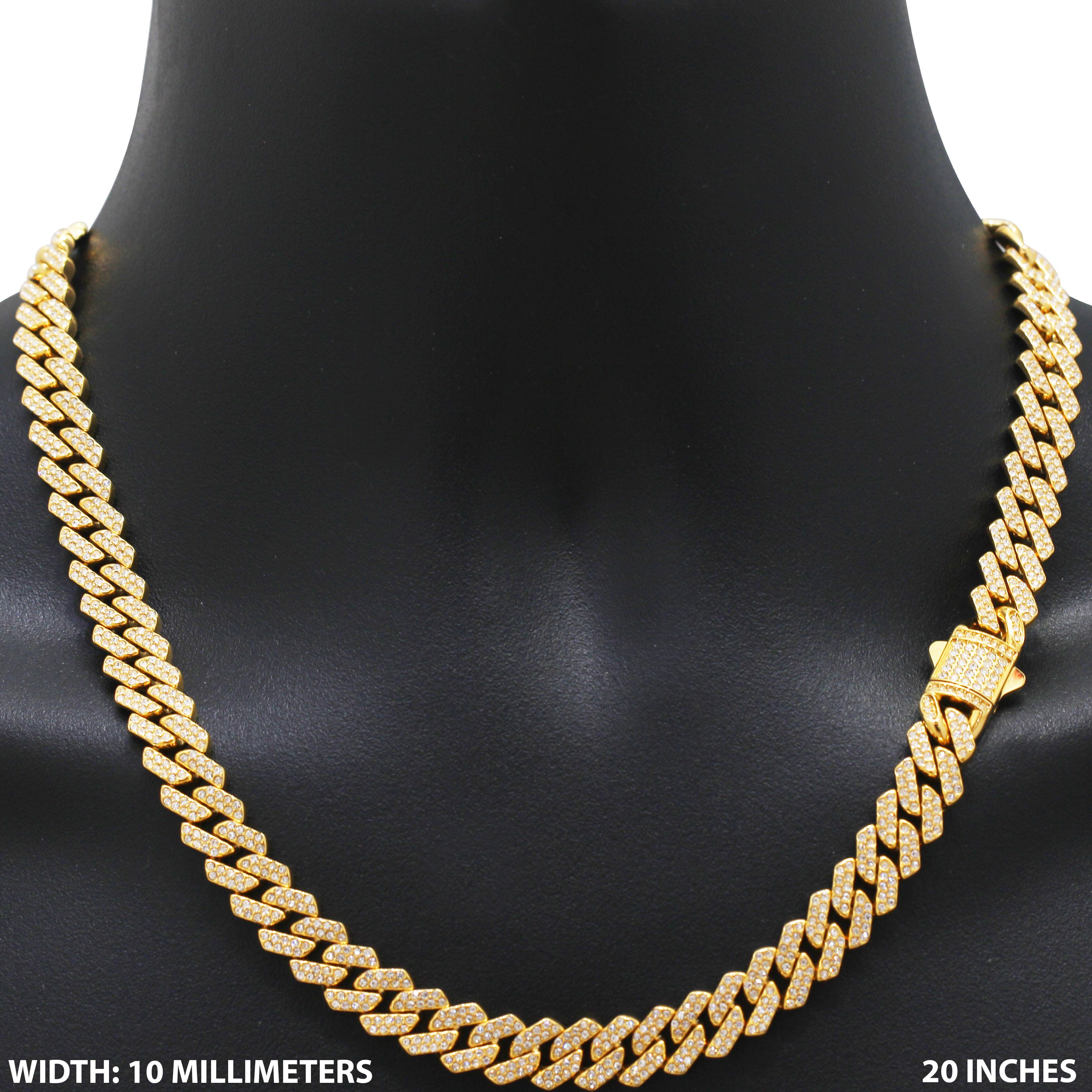 Other 316L SS 18k GP AAA CZ 10mm Cuban Link Chain Necklace 20” Size ONE SIZE - 1 Thumbnail