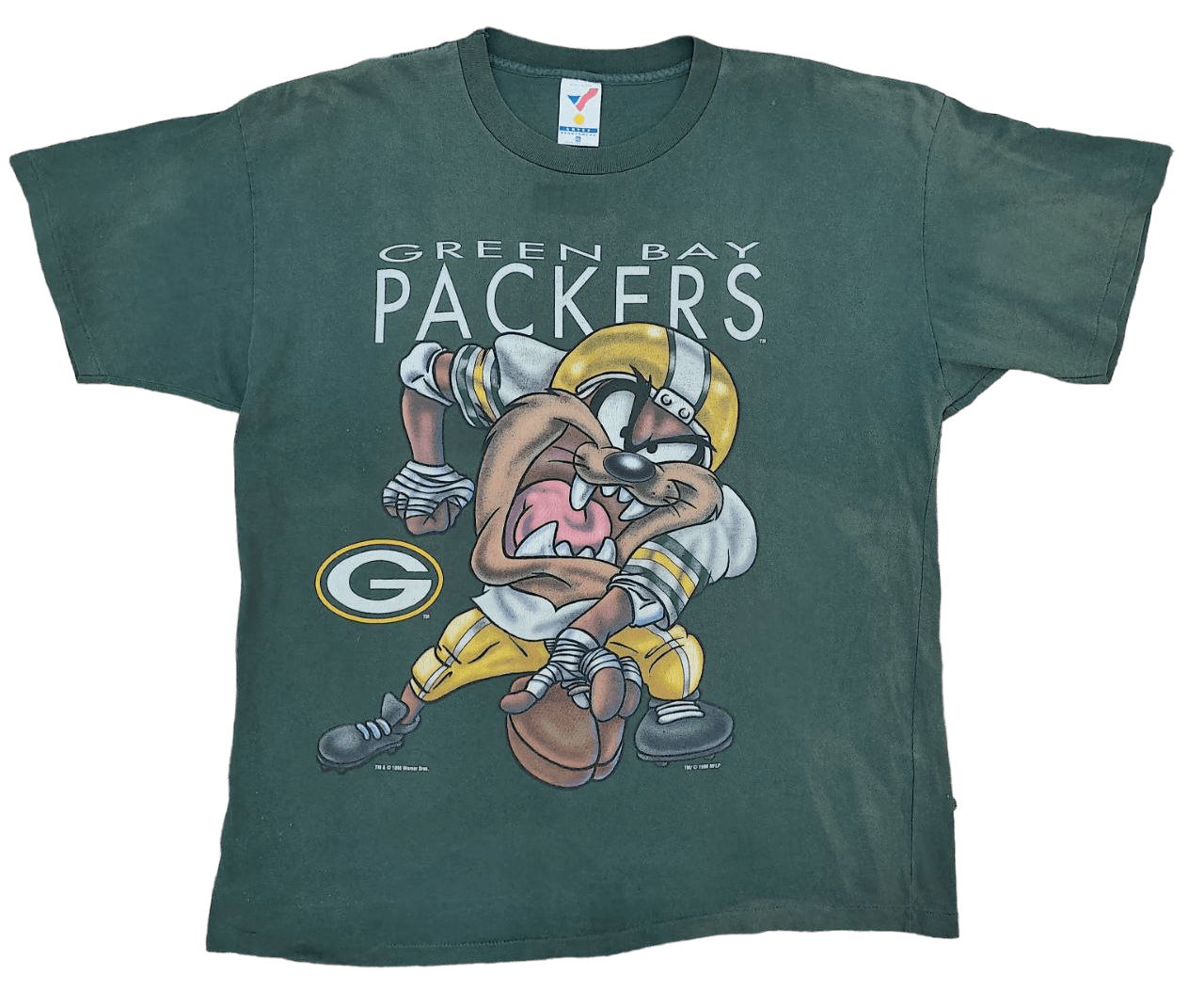 image of Cartoon Network x Nfl 1994 Vtgtazmania X Greenbay Packers Faded T, Men's (Size Medium)