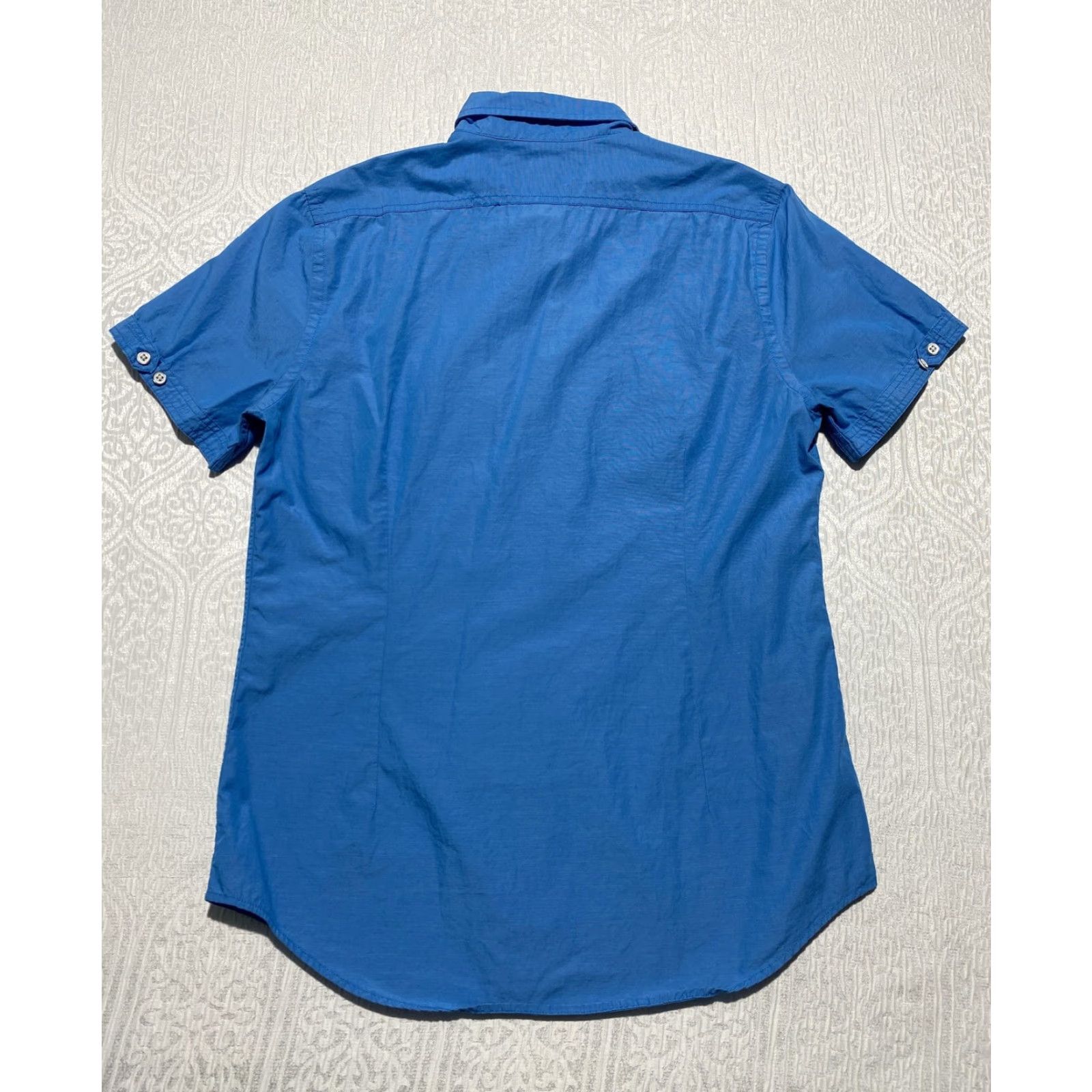 Express Express Shirt Mens Medium Blue Fitted Short Sleeve Button Front Cotton Casual Size US M / EU 48-50 / 2 - 5 Thumbnail