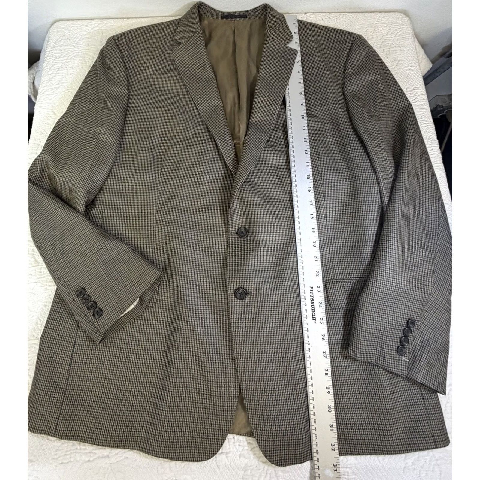 Ralph Lauren Lauren Ralph Lauren Mens 52R Silk Wool Blazer Brown Tan Houndstooth Sport Coat Size 52R - 3 Thumbnail