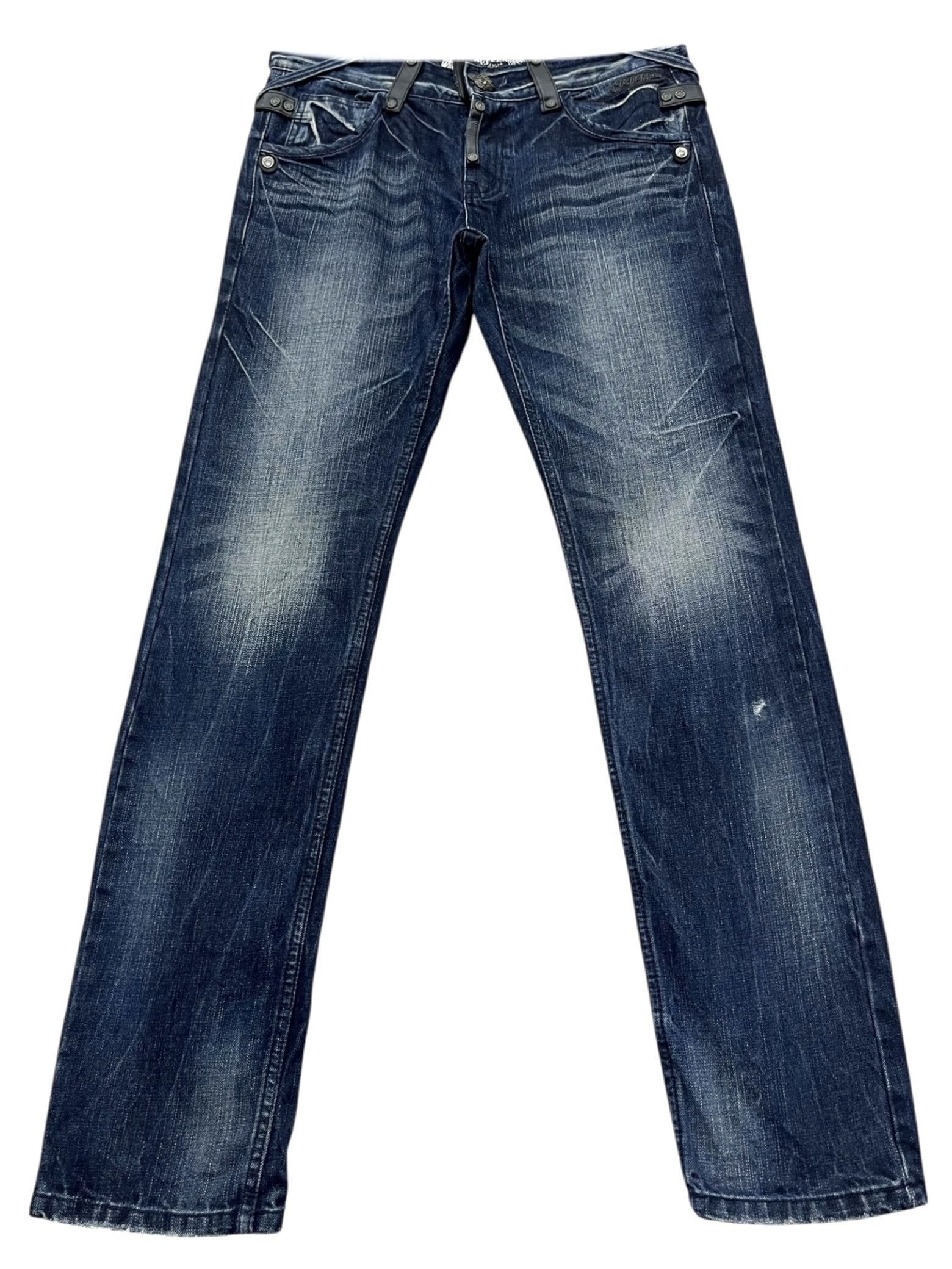 Skullcandy 🔥RED PEPPER Punk Skull Dark Blue Slim Fit Denim Karakuri Size US 31 - 3 Thumbnail