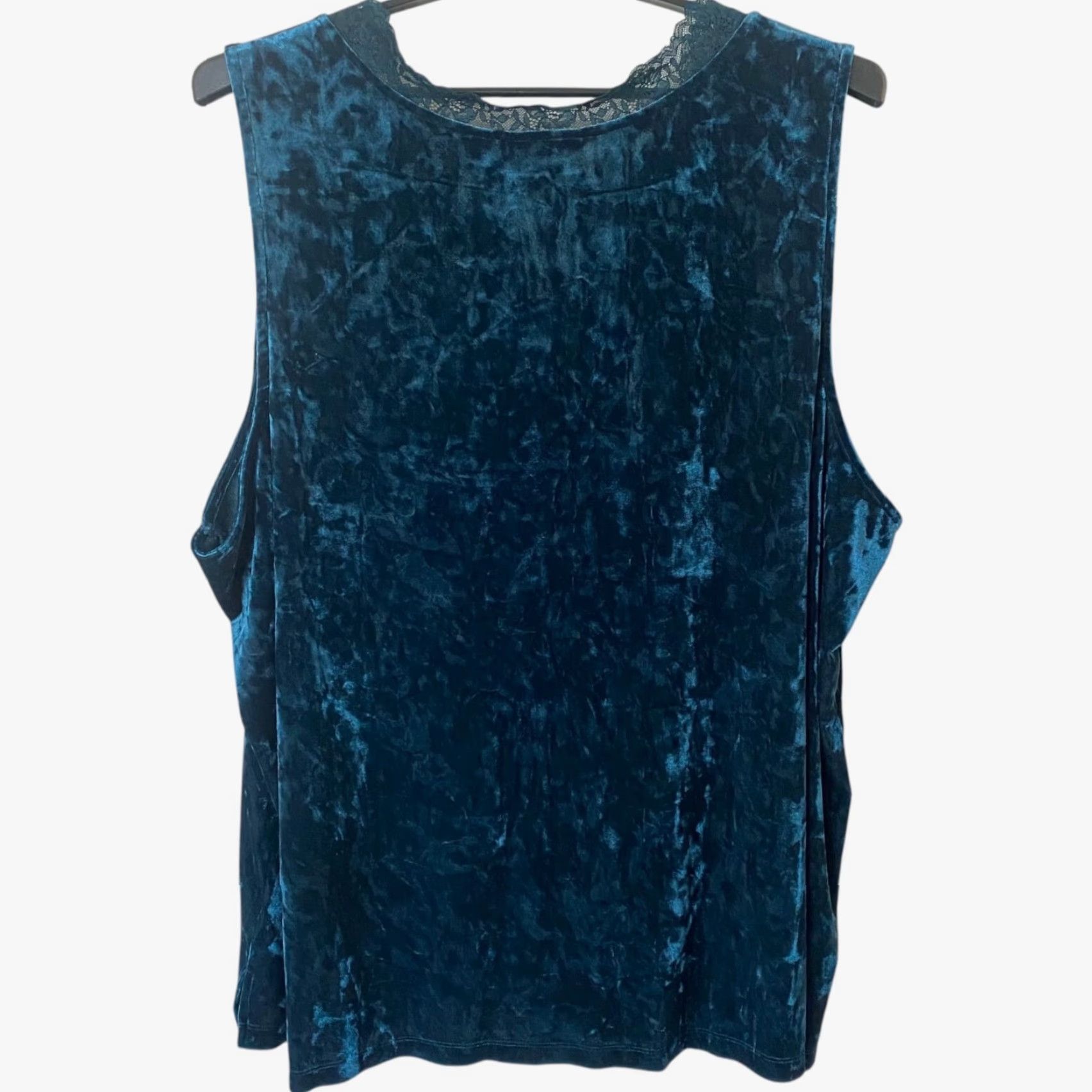 Velvet VINTAGE Belle Boho Kim Gravel Crushed Velvet Lace Trim V-Neck Tank Top Women's 4X Blue Size XXL / US 16-18 / IT 52-54 - 4 Thumbnail
