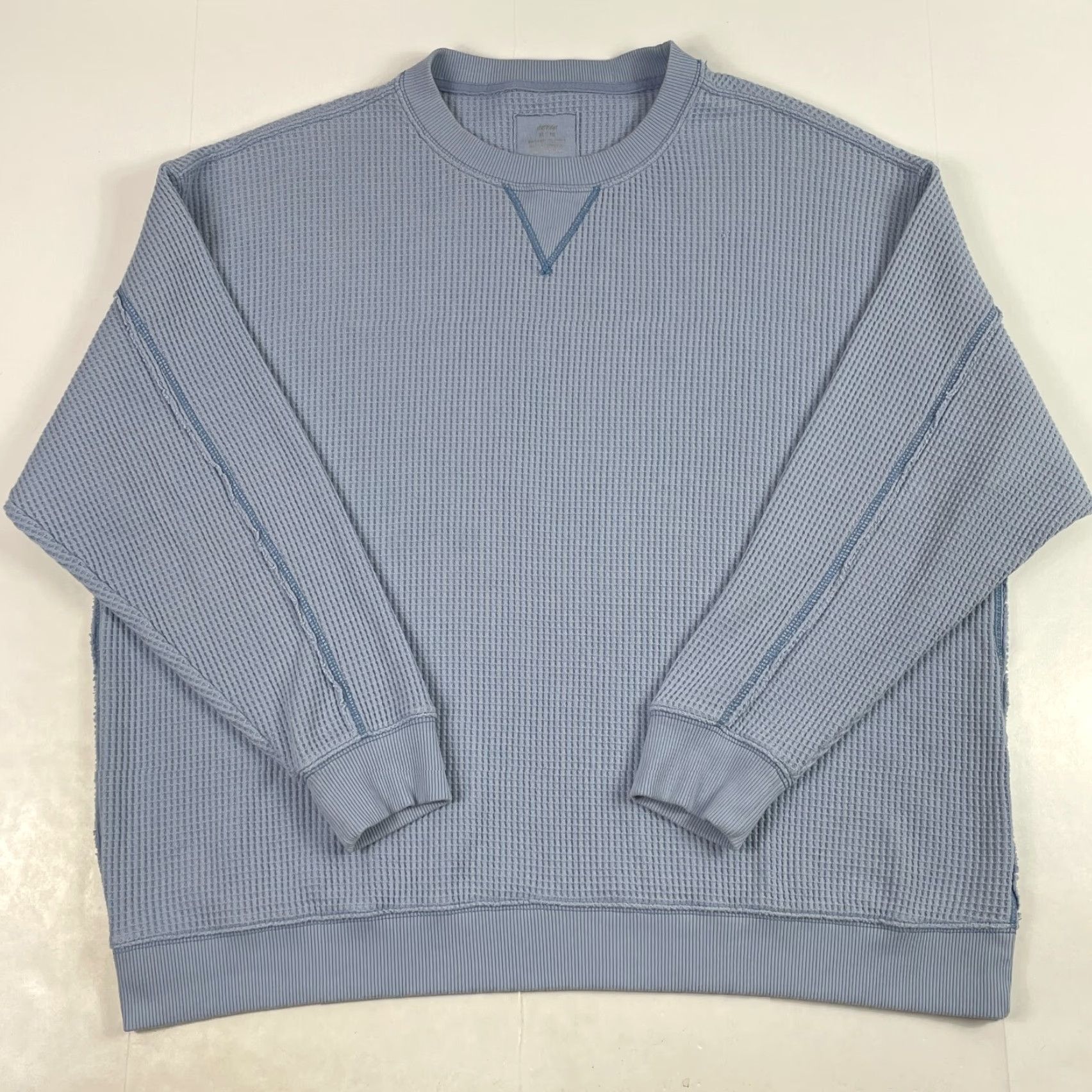 Vintage Aerie Sweater Shirt Womens XL Blue Thermal Waffle Knit Long Sleeve Pullover Size XL / US 12-14 / IT 48-50 - 2 Thumbnail