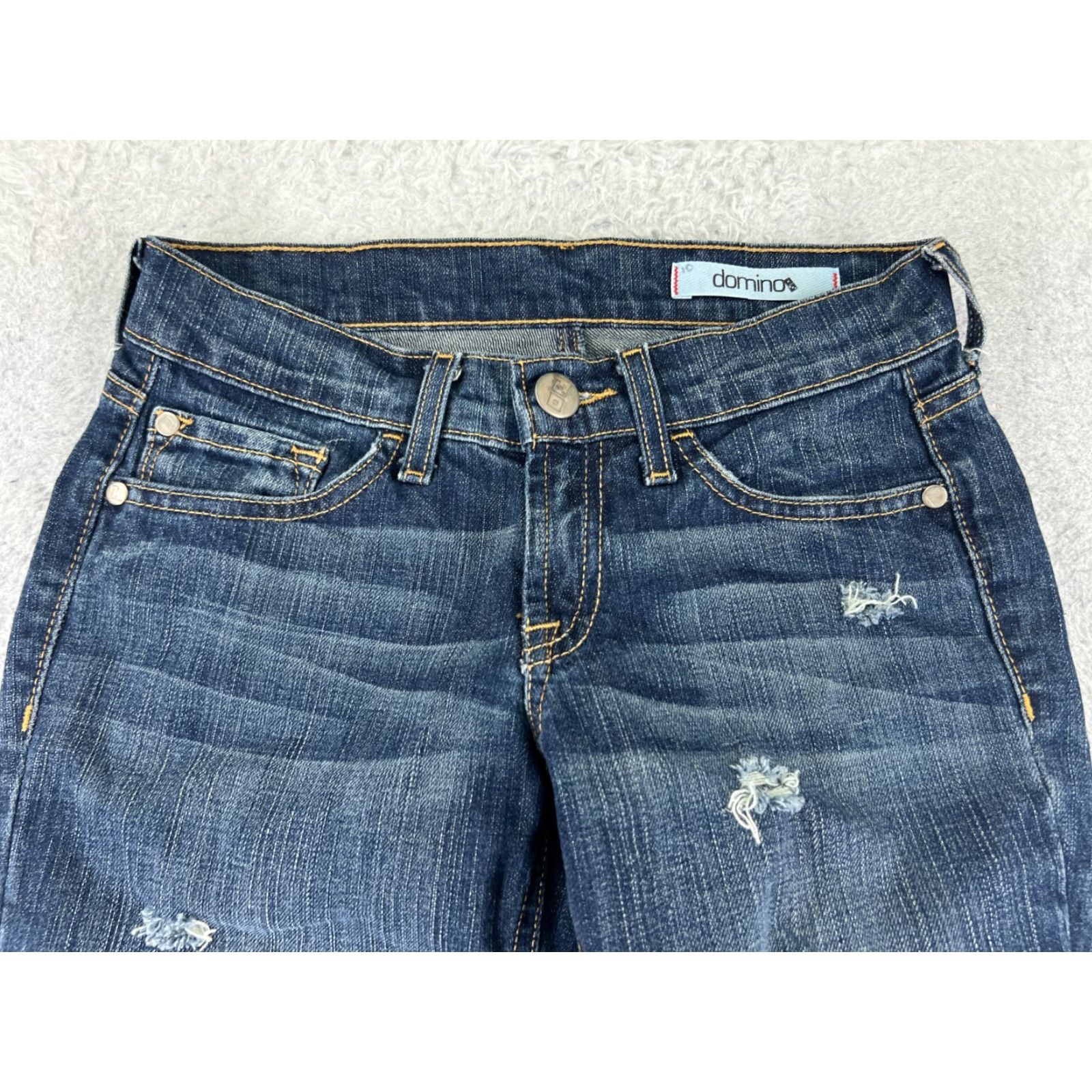 Denime Dominos Jeans Womens 25x31 Blue Denim Distressed Straight Leg Low Size 42" / US 20 - 4 Thumbnail