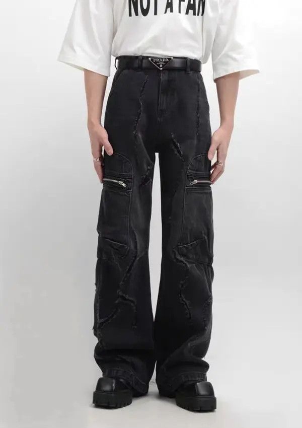 VIBE Retro raw edge washed distressed wide leg jeans Size US 34 / EU 50 - 2 Thumbnail
