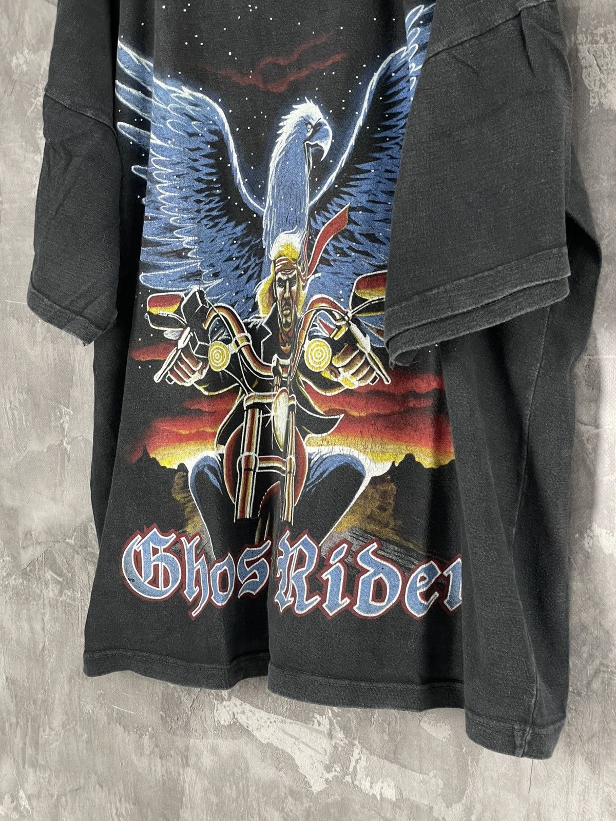 Harley Davidson × Marvel Comics × Vintage Y2K GHOST RIDER FIRE Skull Motorbike Faded One Stich T-Shirt Size US XL / EU 56 / 4 - 8 Thumbnail