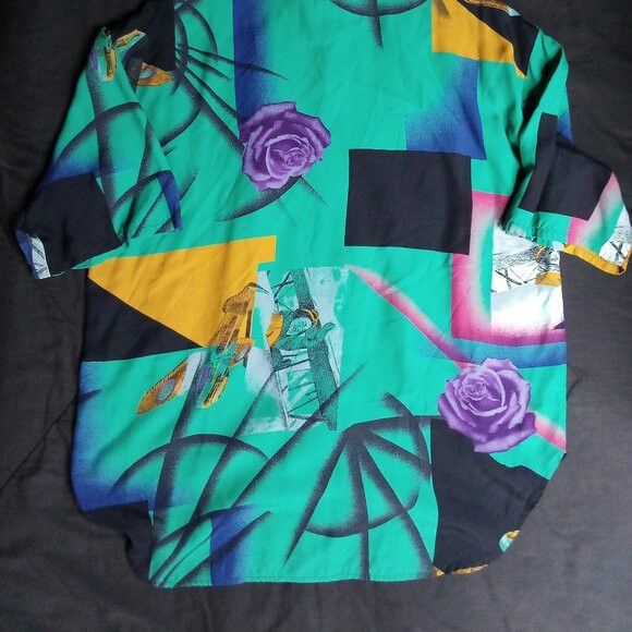 Other Vintage Cafe Abstract Airplane Rose Polyester Disco Shirt Size US XL / EU 56 / 4 - 6 Thumbnail