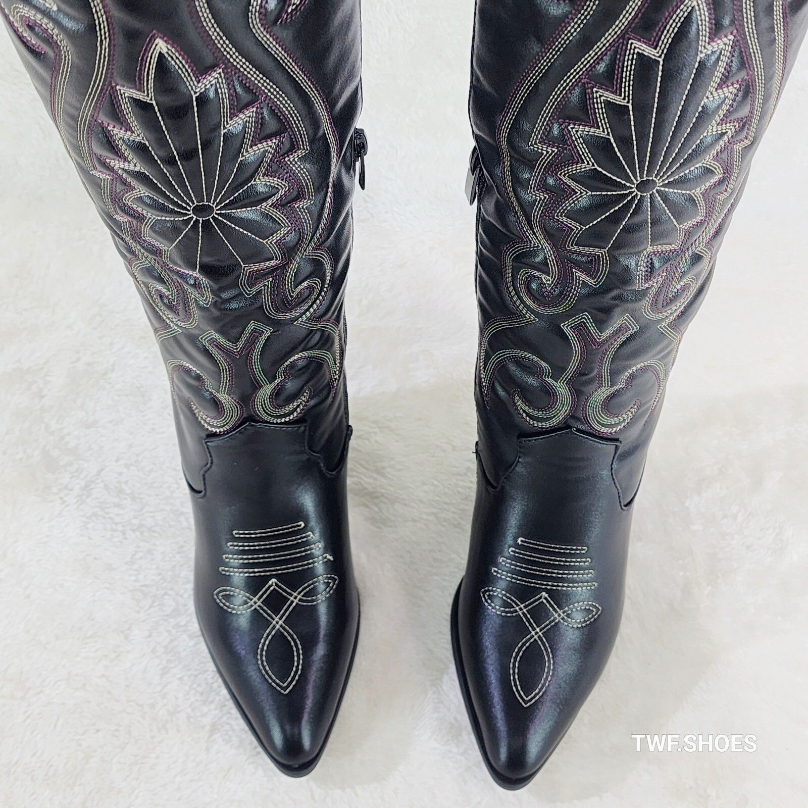 Other Ride On Black Country Western Cowgirl Knee Boots (US Shoe Si Size US 6.5 / IT 36.5 - 5 Thumbnail