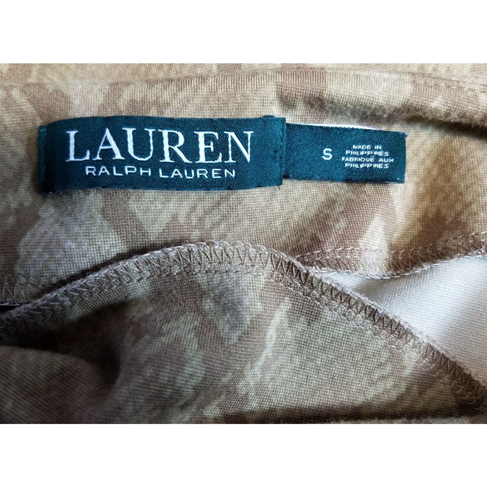 Ralph Lauren VINTAGE Lauren Ralph Lauren Womens Dress Snakeskin Print Tan Short Sleeve Size S Brown Knee Length sheath Mens Girls Womens Size 28" / US 6 / IT 42 - 3 Thumbnail