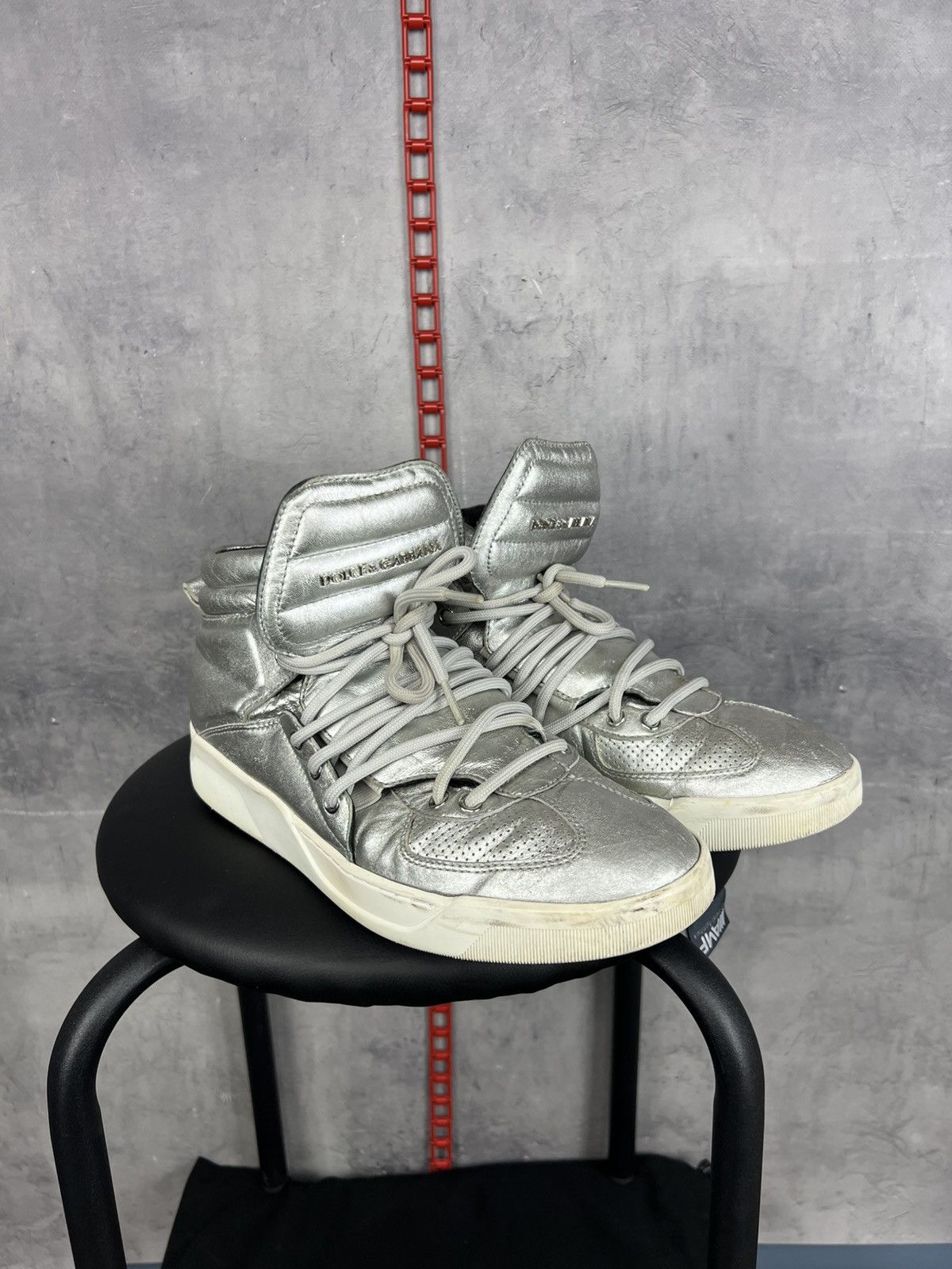 Dolce & Gabbana Dolce & Gabbana Silver Leather High Top Sneakers Size 8,5 Size US 8.5 / EU 41-42 - 5 Thumbnail