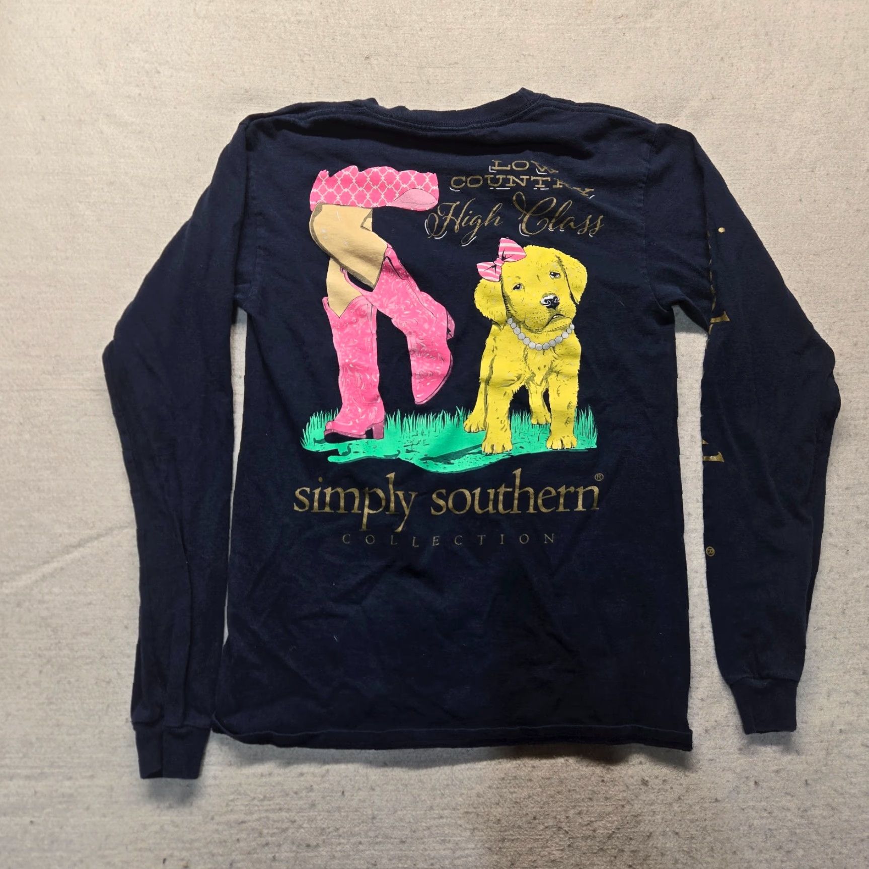 Vintage Simply Southern T-Shirt Dog Graphic "Low Country High Class" Adult Women S Blue 100% Cotton Crew Neck Short Sleeve Shirt Women Size S / US 4 / IT 40 - 8 Thumbnail