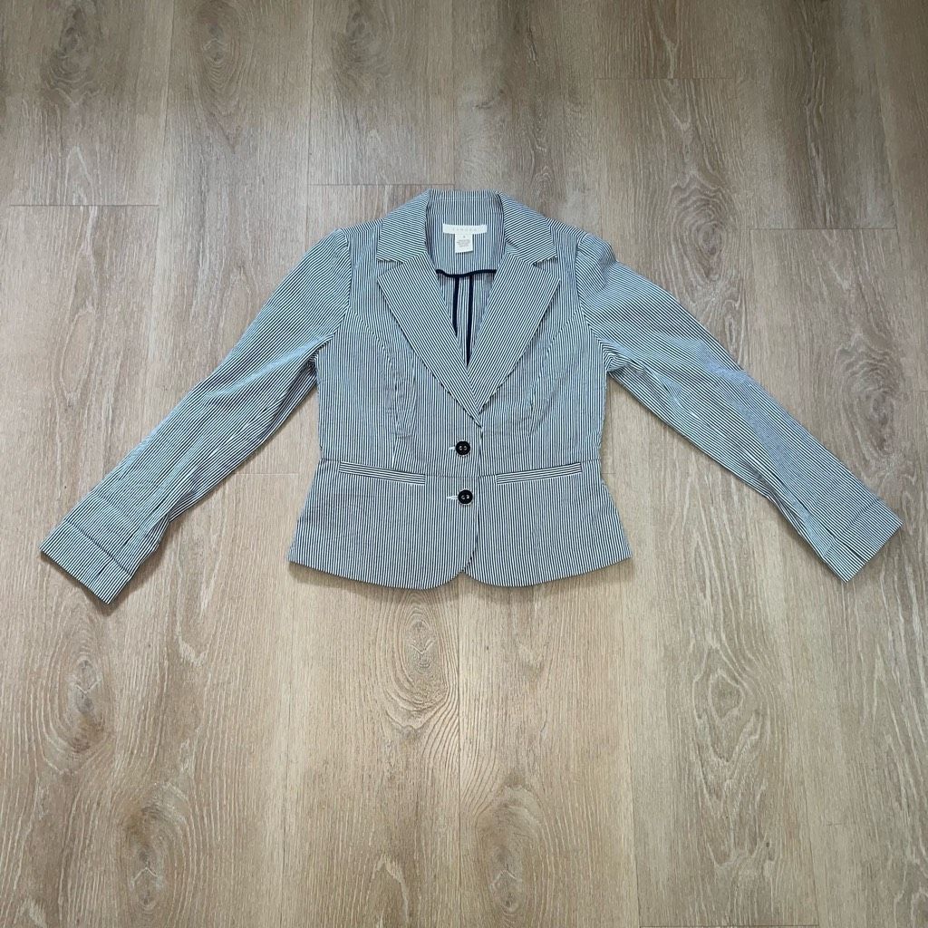 Sandro Sandro Seersucker Navy Blue White Pinstripe Cotton Blazer Ja Size S / US 4 / IT 40 - 4 Thumbnail