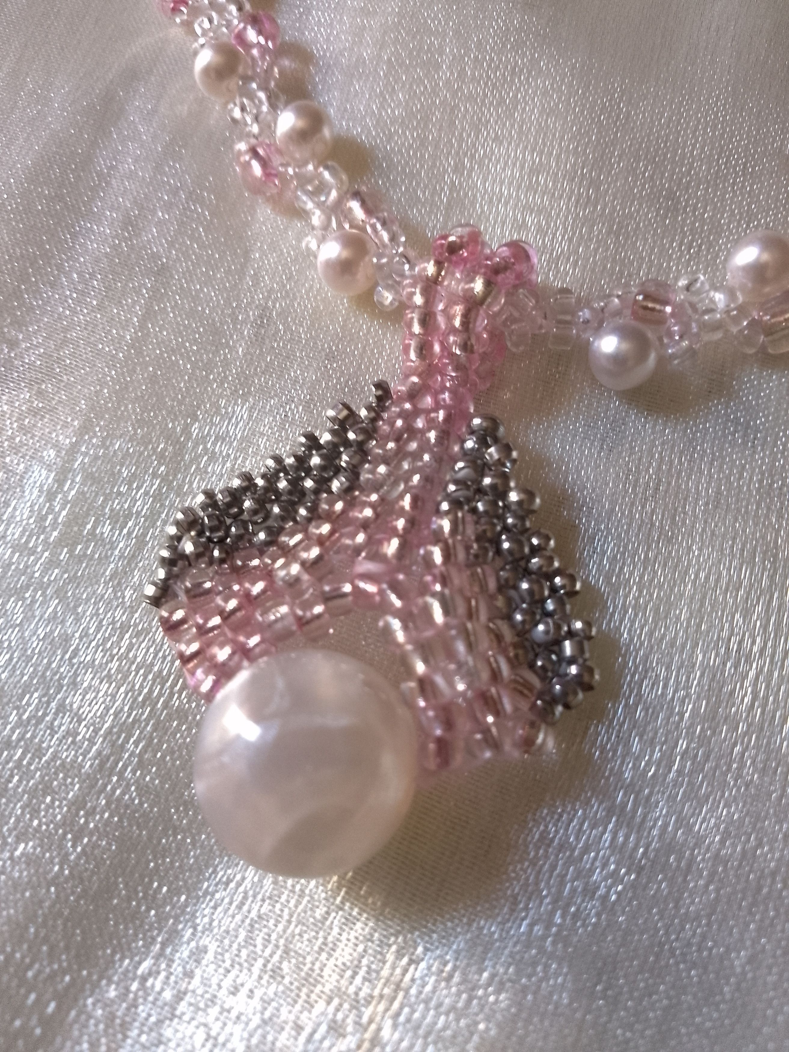 Handmade Necklace Pendant Triangle Beaded Pearl Elegant High Quality Size ONE SIZE - 4 Thumbnail