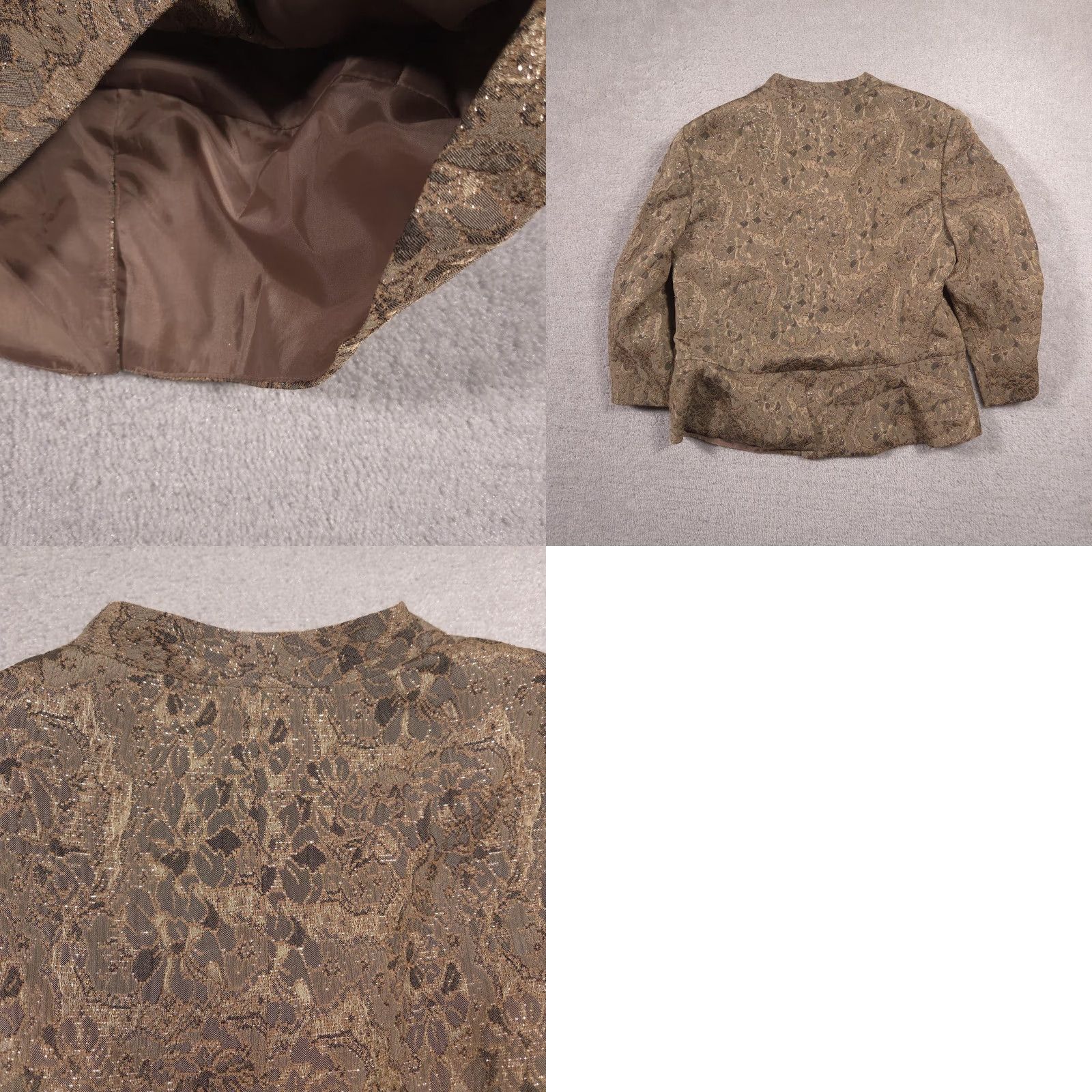 Vintage VINTAGE Perceptions Blazer Womens 14 Brown Metallic Floral Jacquard Evening Jacket Size XL / US 12-14 / IT 48-50 - 9 Thumbnail