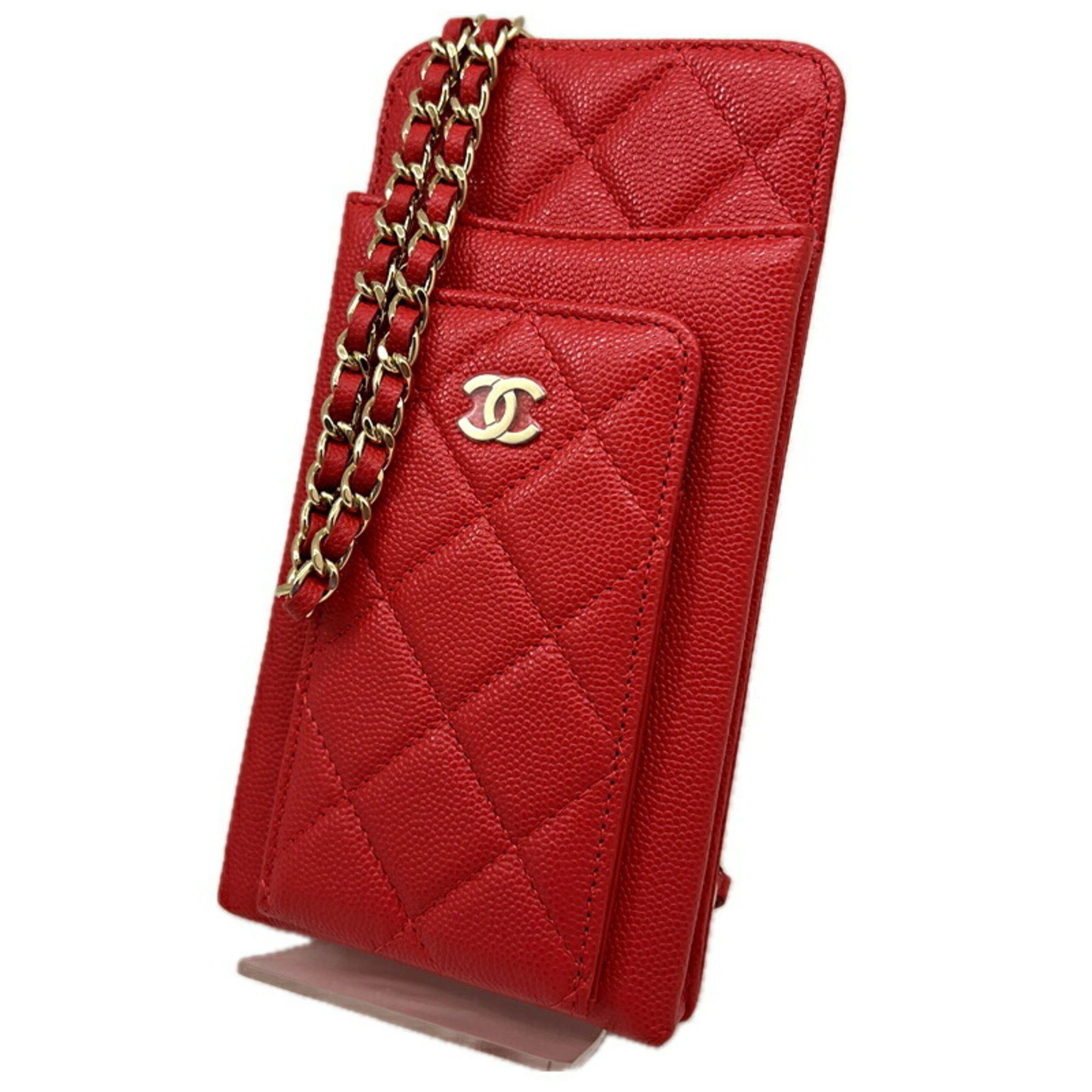 image of Chanel Smartphone Case Chain Shoulder Caviar Skin Red Bag For Women in Red Color
