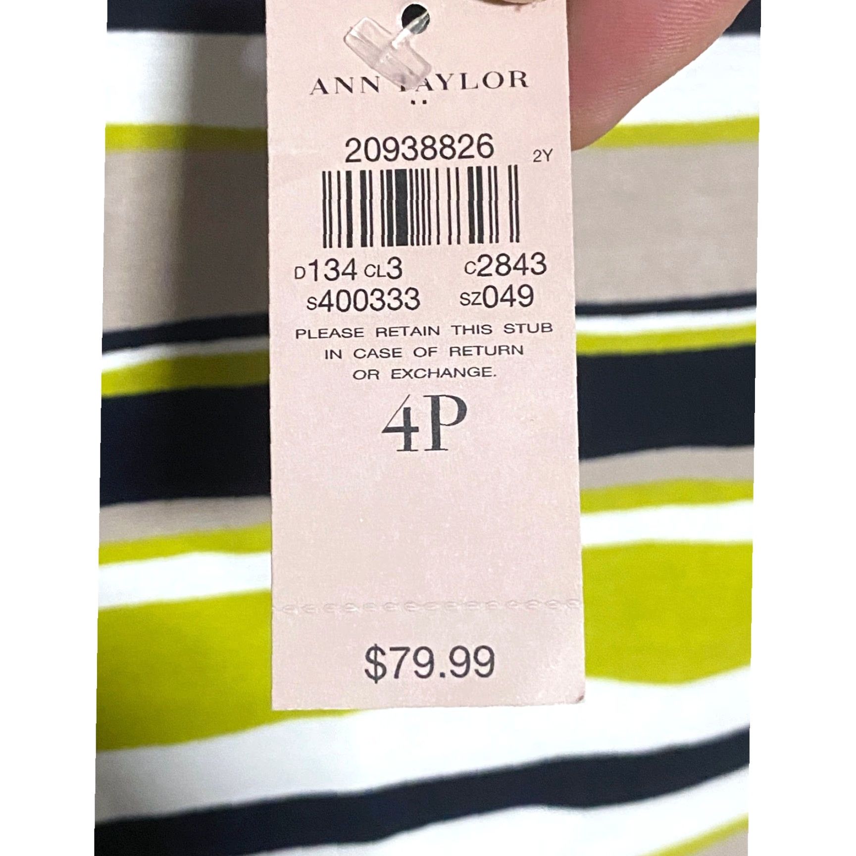 Ann Taylor VINTAGE? No. (Skip) Ann Taylor Pencil Skirt Pull On Striped Green Tan White NWT Stretch 4 Petite 4P Size 27" / US 4 / IT 40 - 5 Thumbnail