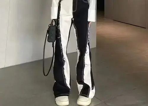 Japanese Brand Black And White Color Contrast High Waist Baggy Jeans Size US 32 / EU 48 - 1 Thumbnail