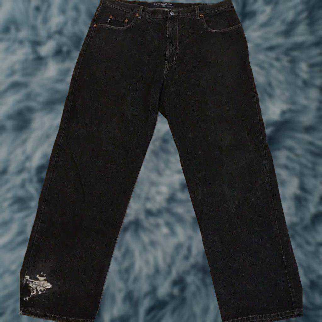Guess VINTAGE GUESS Jeans 90s Distressed Baggy 40 Black Denim Silvertab Polar Butter Men Regular 33in Wide-Leg Grunge Rock USA Big Boy Inseam 33 Mens Jeans Size US 40 / EU 56 - 1 Thumbnail