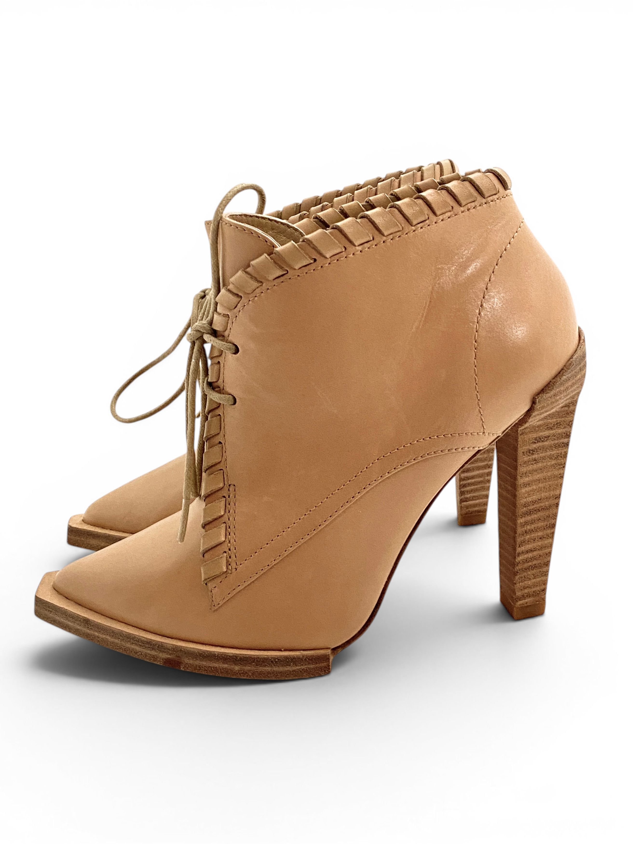 Alexander Wang Alexander Wang Sofi Beige Leather Lace-Up Heel Ankle Boots Size US 5 / IT 35 - 3 Thumbnail