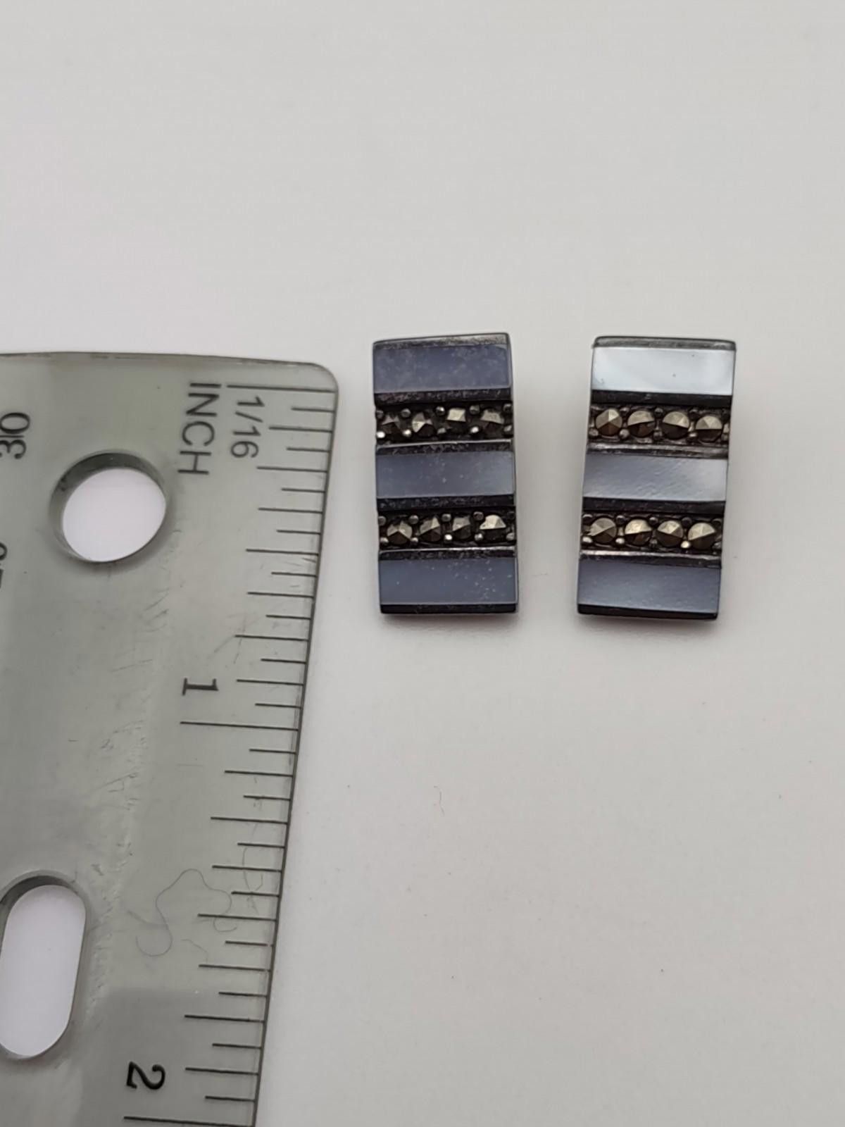 The Unbranded Brand Sterling 925 Marcasite & Blue Shell Clip Earrings Size ONE SIZE - 3 Thumbnail